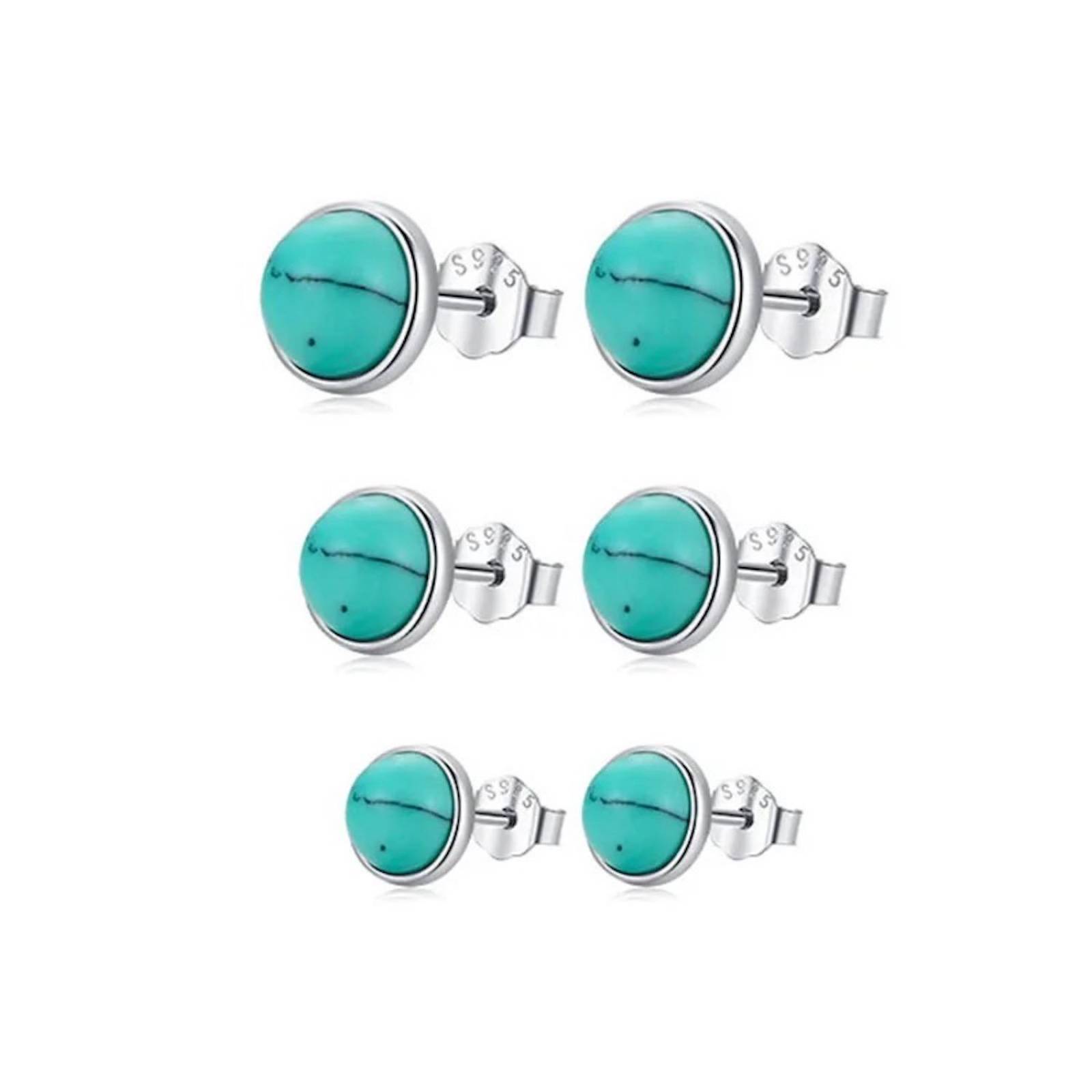Aretes ARETIZE Botón de Plata de Ley 925 Turquesa Plateado Mujer Unitalla + Caja de Regalo 5mm 5cm