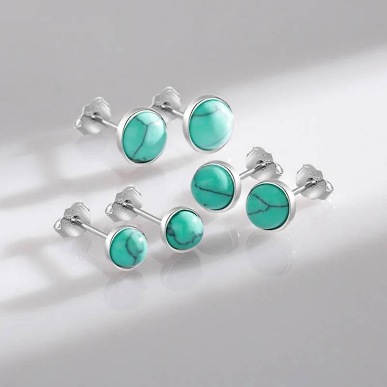 Aretes ARETIZE Botón de Plata de Ley 925 Turquesa Plateado Mujer Unitalla + Caja de Regalo 5mm 5cm