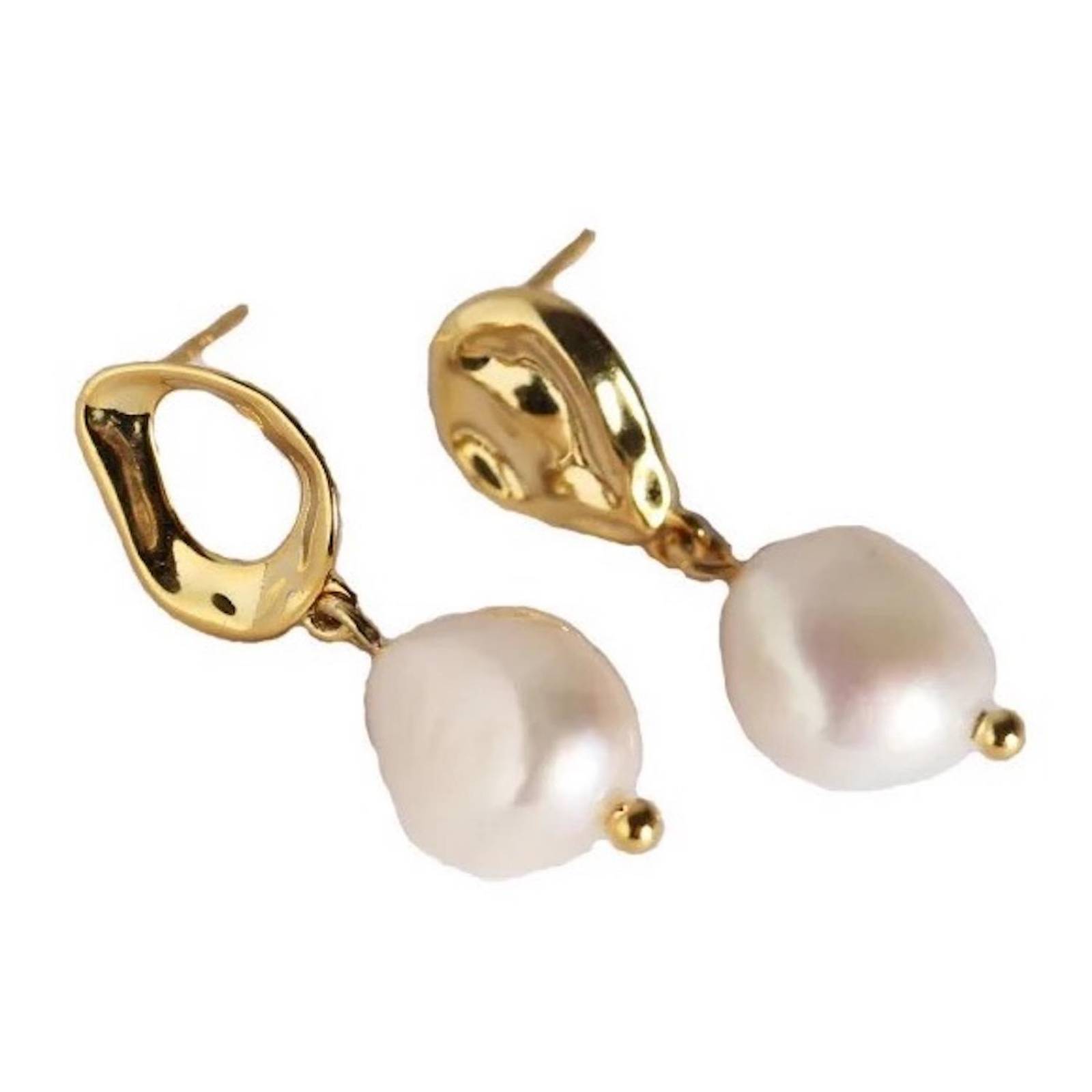 Aretes ARETIZE Perlas colgantes de Plata de Ley 925 Baño en Oro de 18k Perlas Dorado Mujer Unitalla + Caja de Regalo 