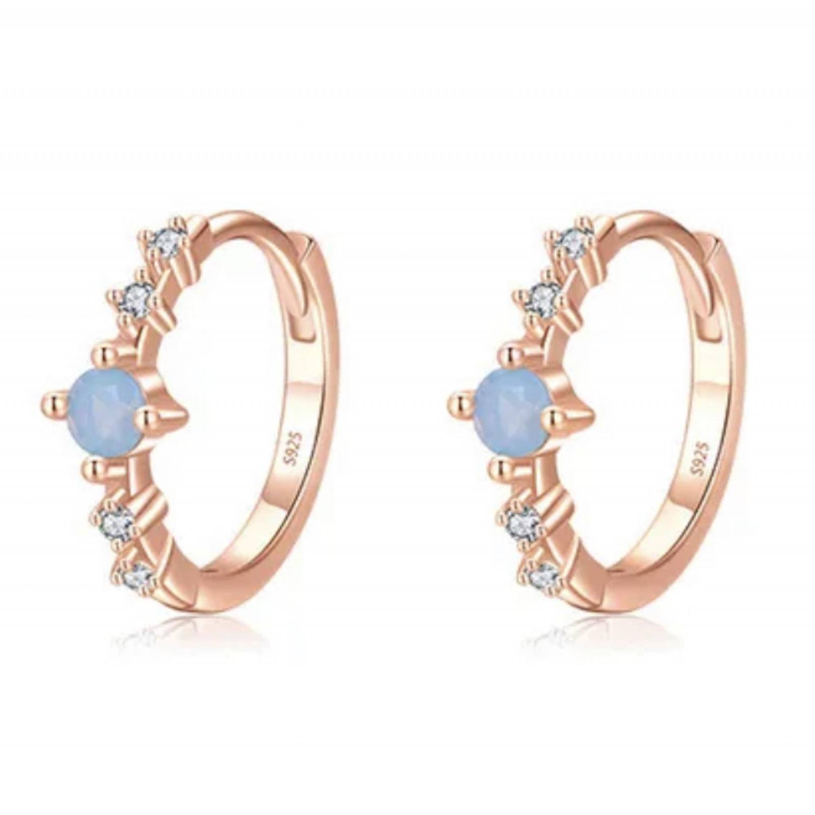 Aretes ARETIZE Aro de Plata de Ley 925 Baño en Oro de 18k Ópalo y Zirconias Dorado Mujer Unitalla + Caja de Regalo 