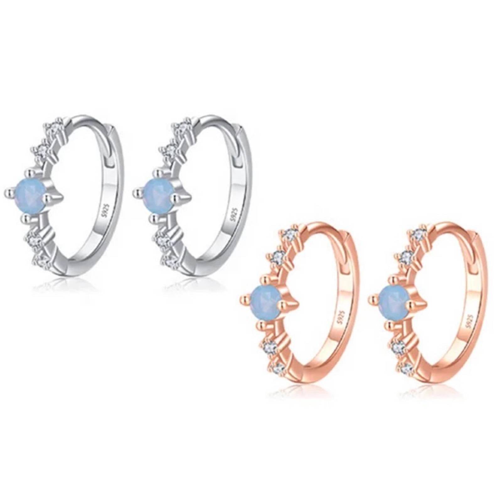 Aretes ARETIZE Aro de Plata de Ley 925 Baño en Oro de 18k Ópalo y Zirconias Dorado Mujer Unitalla + Caja de Regalo 
