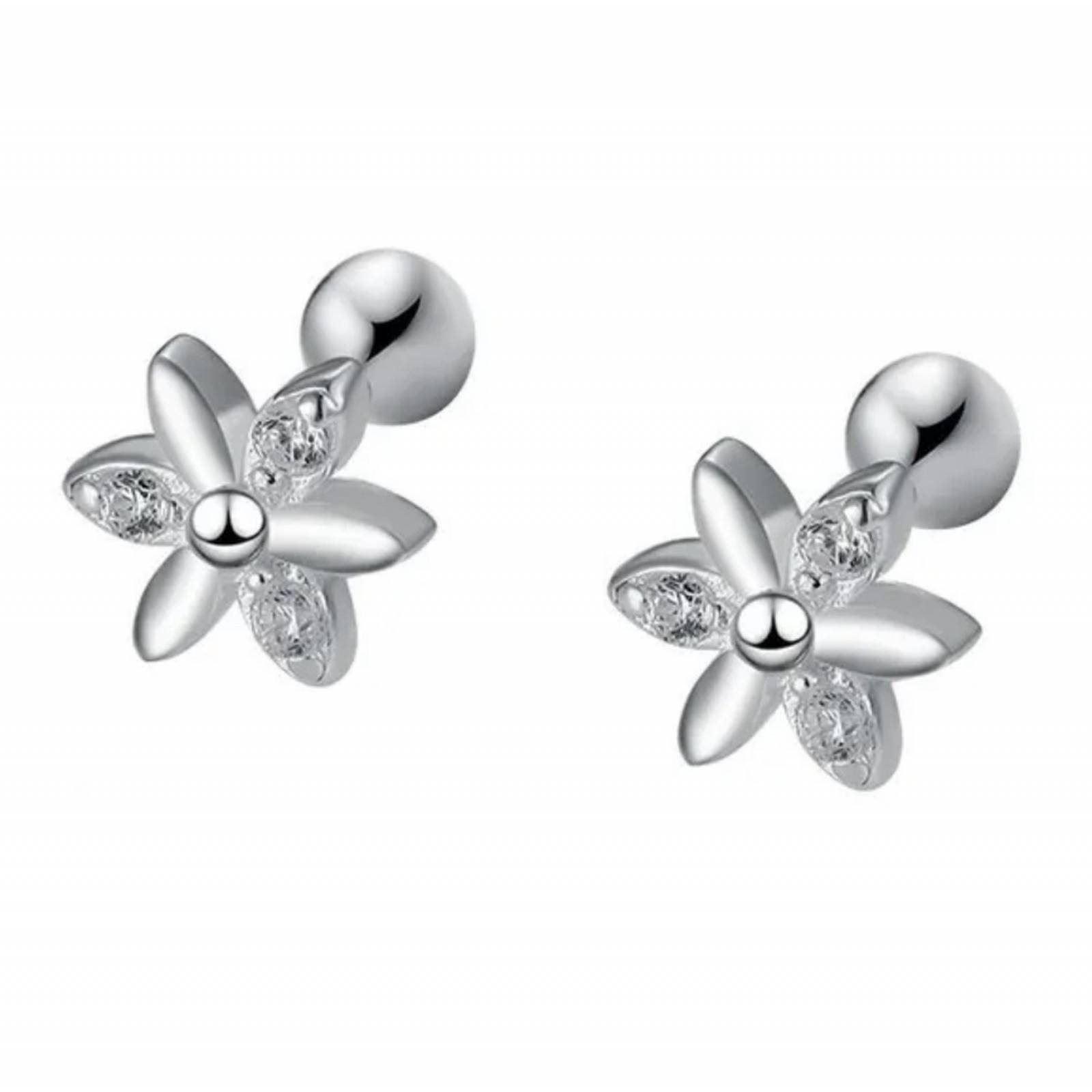 Aretes ARETIZE Flor de Plata de Ley 925 Zirconias Plateado Mujer Unitalla + Caja de Regalo