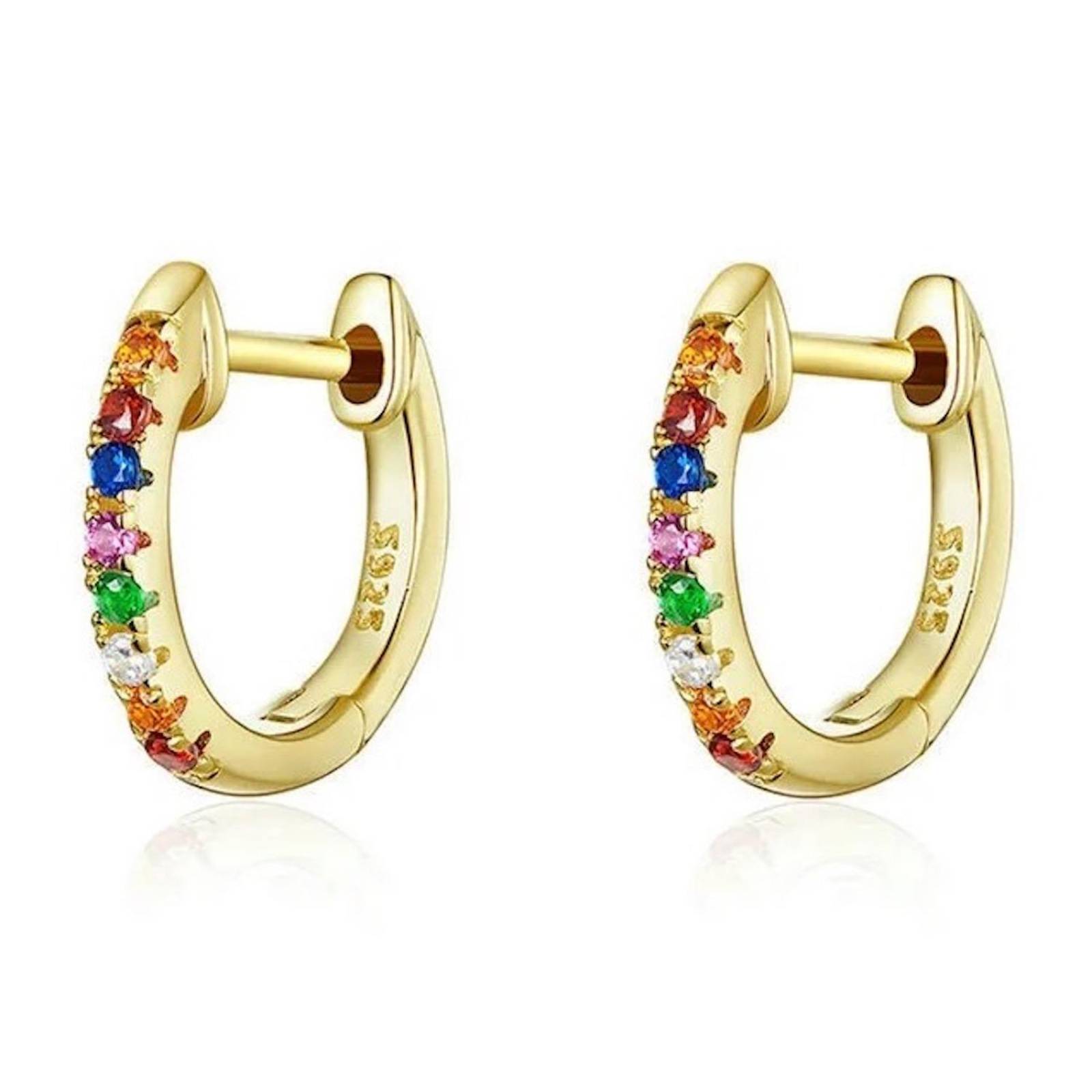 Aretes ARETIZE Aro de Plata de Ley 925 Baño en Oro de 18k Zirconias Dorado Mujer Unitalla + Caja de Regalo 