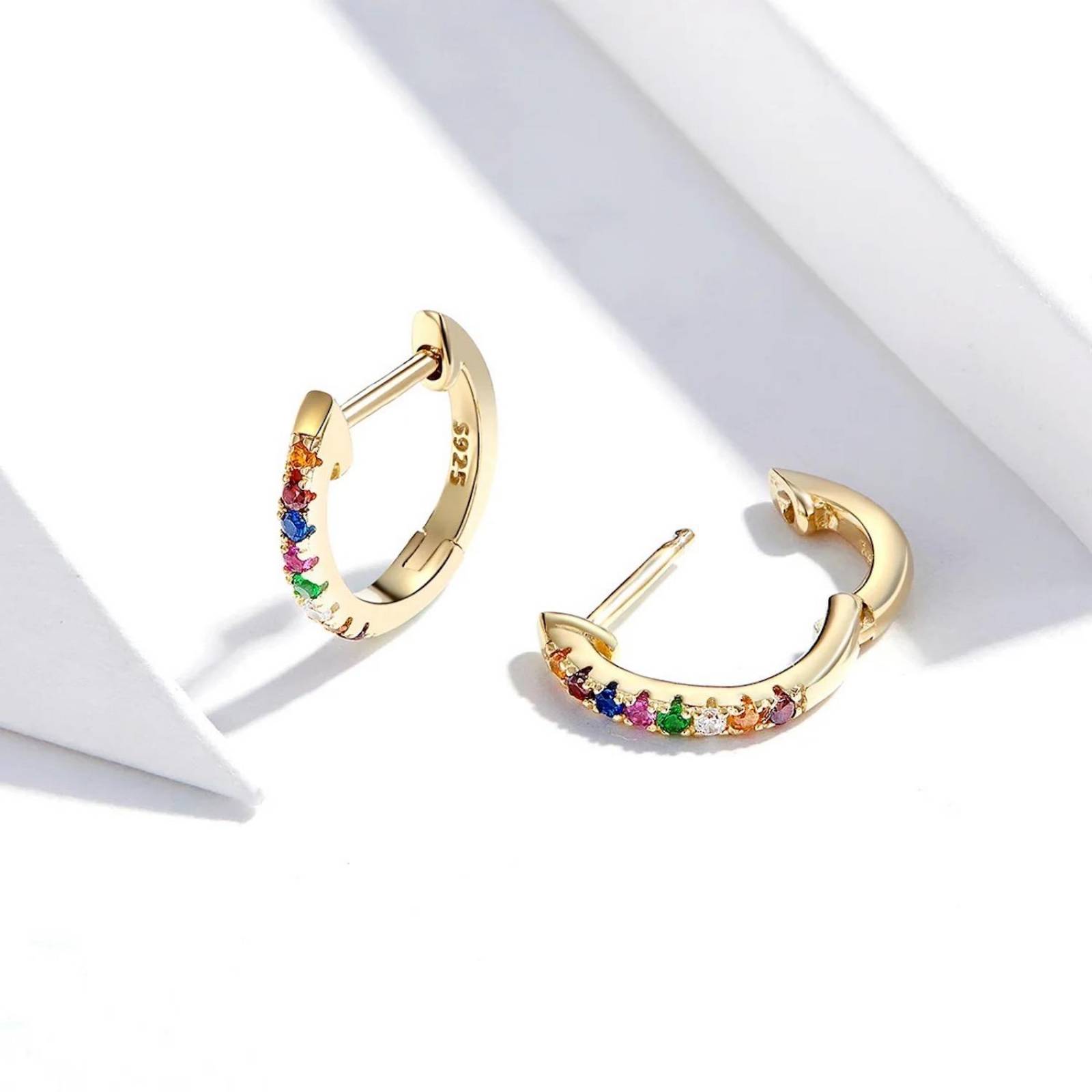 Aretes ARETIZE Aro de Plata de Ley 925 Baño en Oro de 18k Zirconias Dorado Mujer Unitalla + Caja de Regalo 