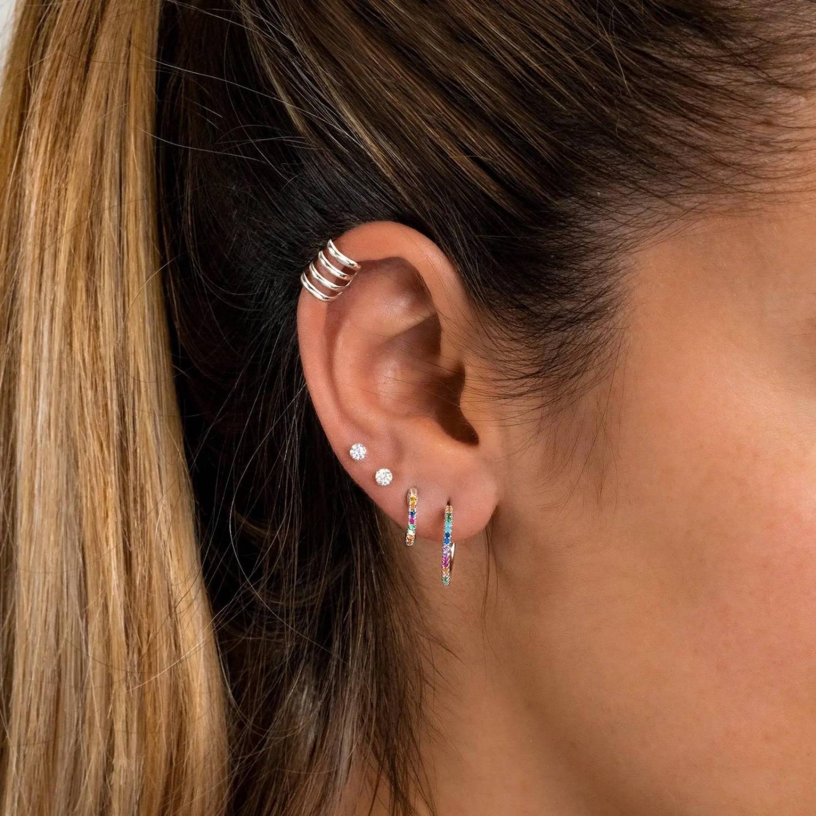Aretes ARETIZE Aro de Plata de Ley 925 Baño en Oro de 18k Zirconias Dorado Mujer Unitalla + Caja de Regalo 