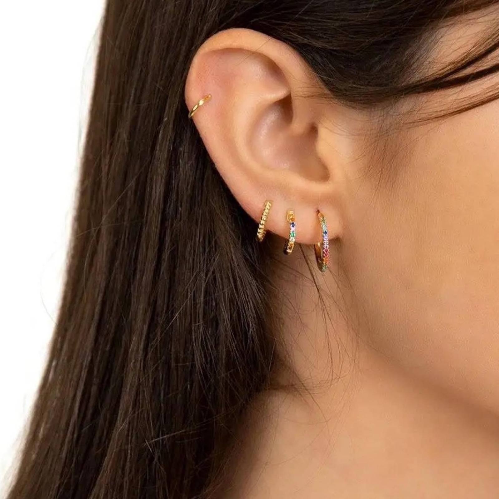 Aretes ARETIZE Aro de Plata de Ley 925 Baño en Oro de 18k Zirconias Dorado Mujer Unitalla + Caja de Regalo 