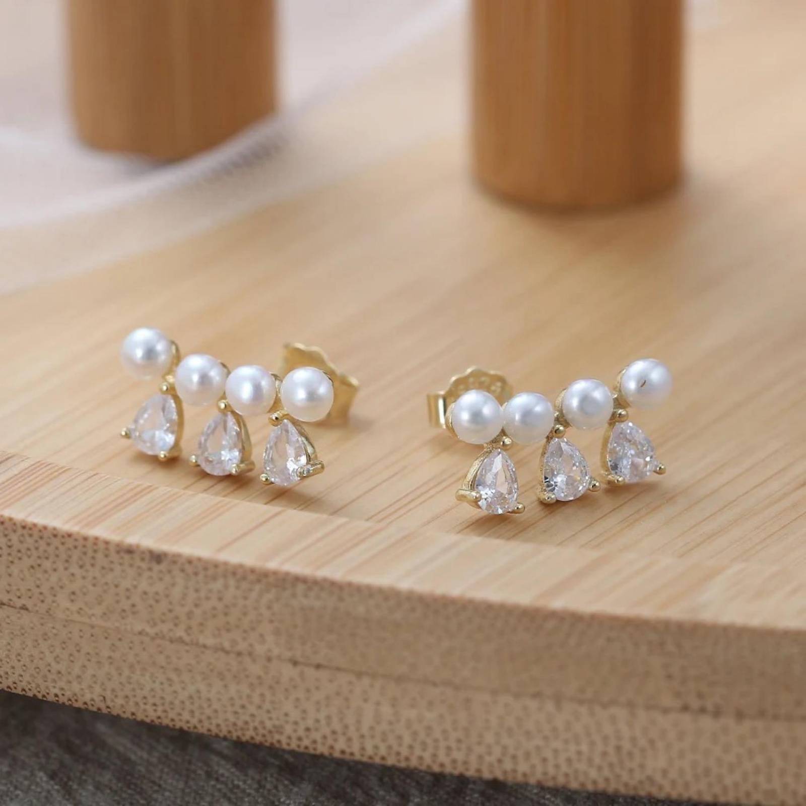 Aretes ARETIZE Línea de Plata de Ley 925 Zirconias y Perlas Plateado Mujer Unitalla + Caja de Regalo 