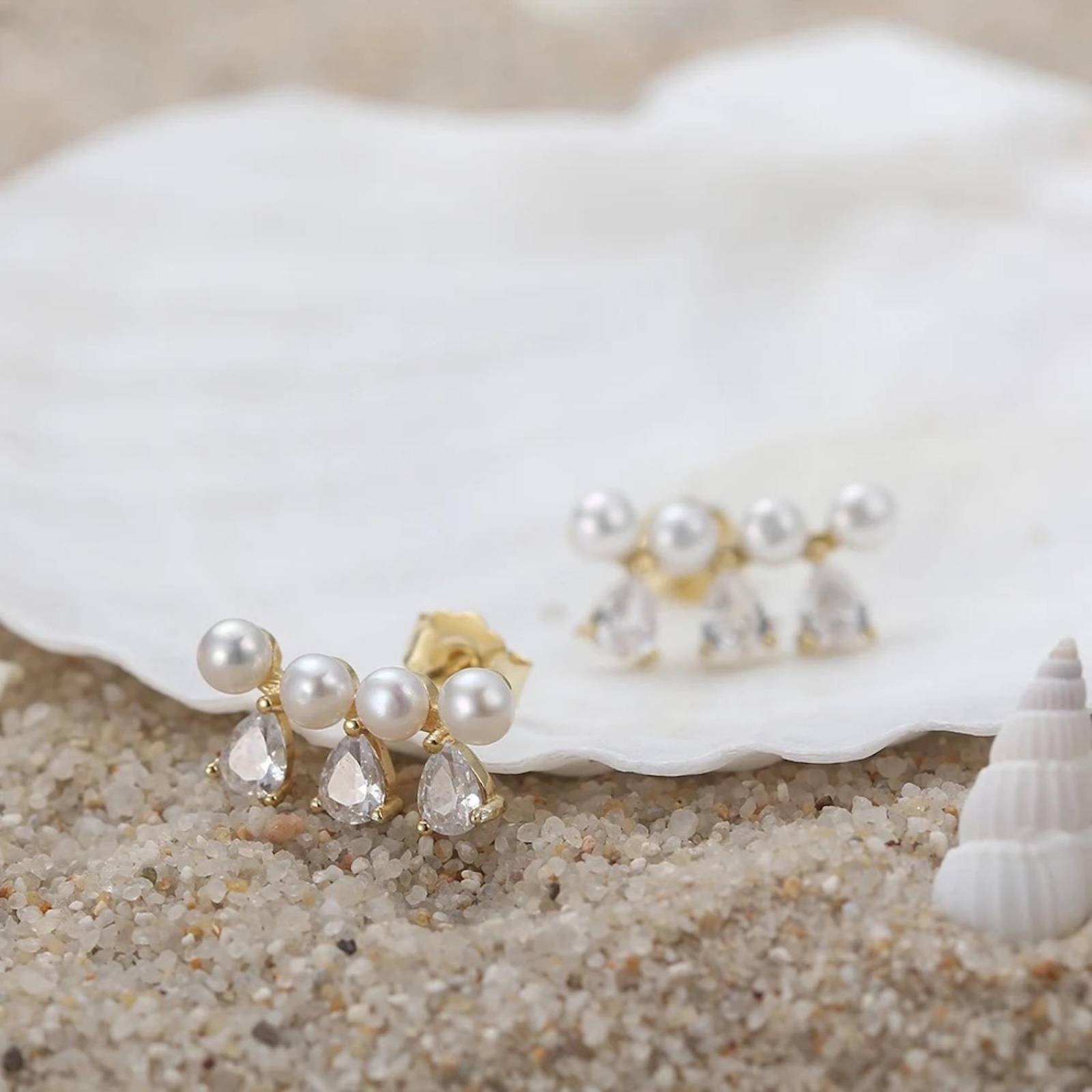 Aretes ARETIZE Línea de Plata de Ley 925 Zirconias y Perlas Plateado Mujer Unitalla + Caja de Regalo 