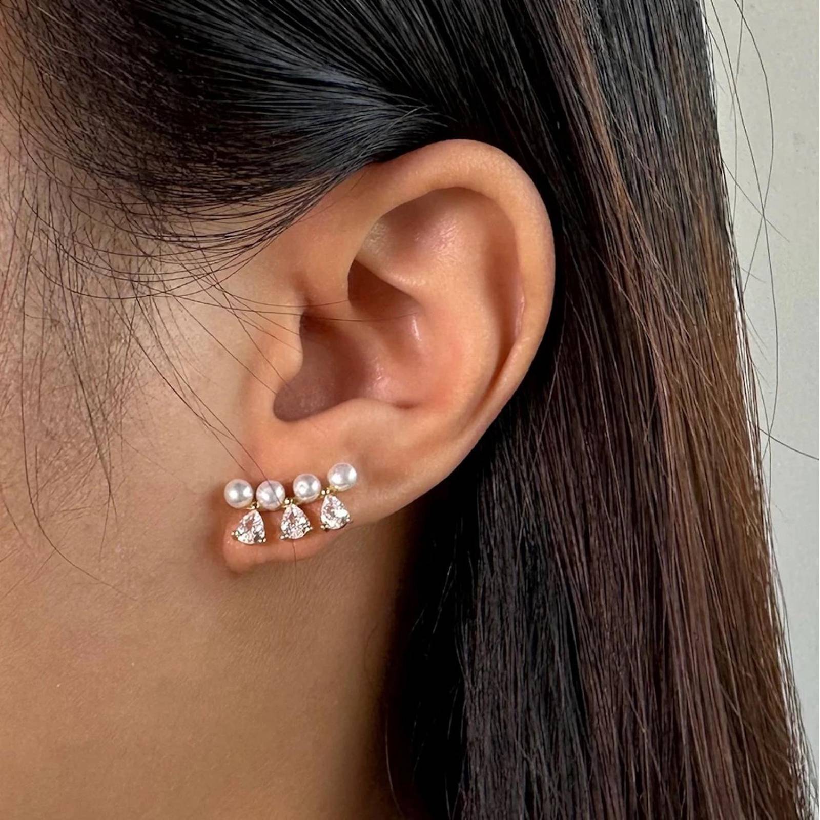 Aretes ARETIZE Línea de Plata de Ley 925 Zirconias y Perlas Plateado Mujer Unitalla + Caja de Regalo 