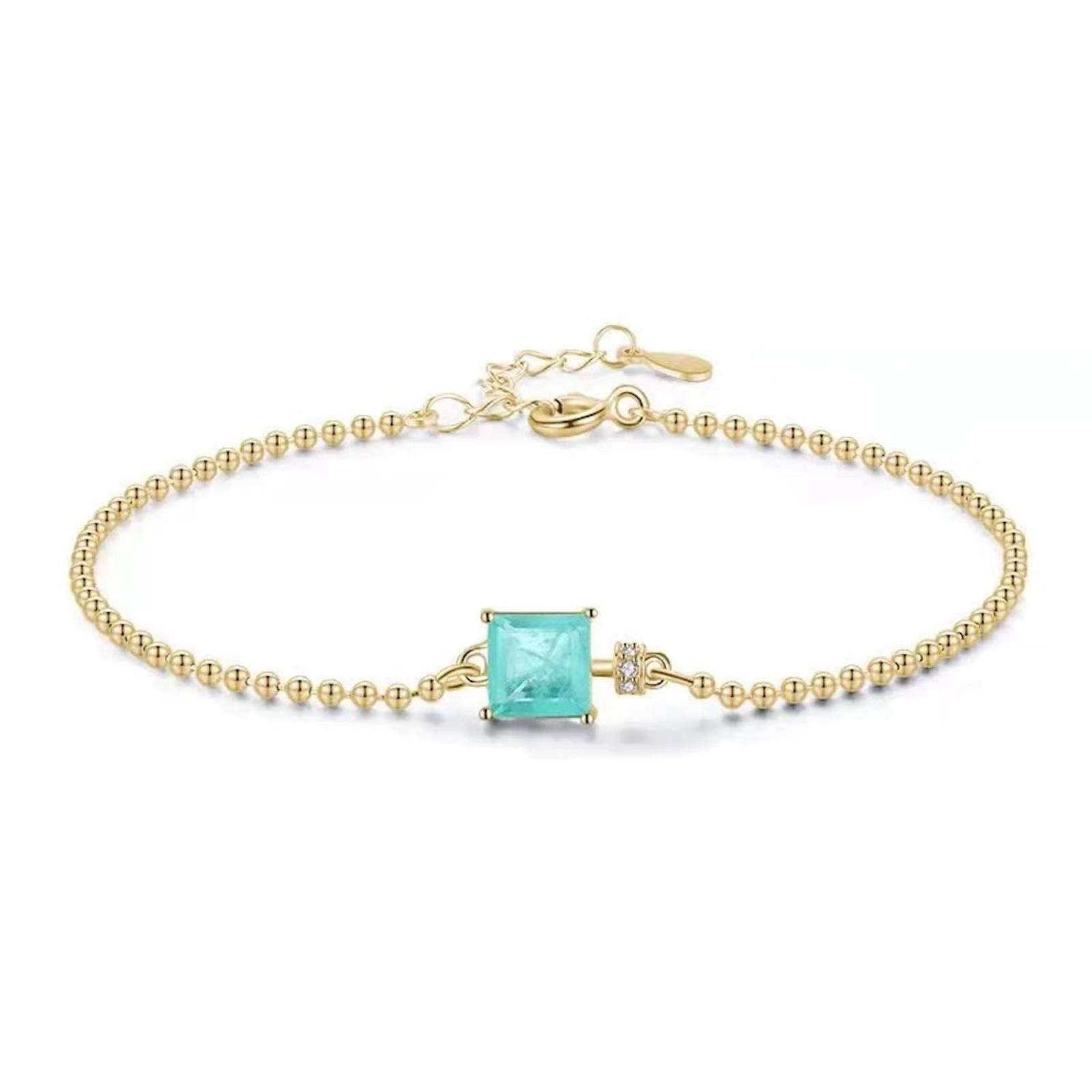 Pulsera ARETIZE Brazalete Cuentas Cuadrado de Plata de Ley 925 Baño en Oro de 18k Zirconias Dorado Mujer Ajustable + 