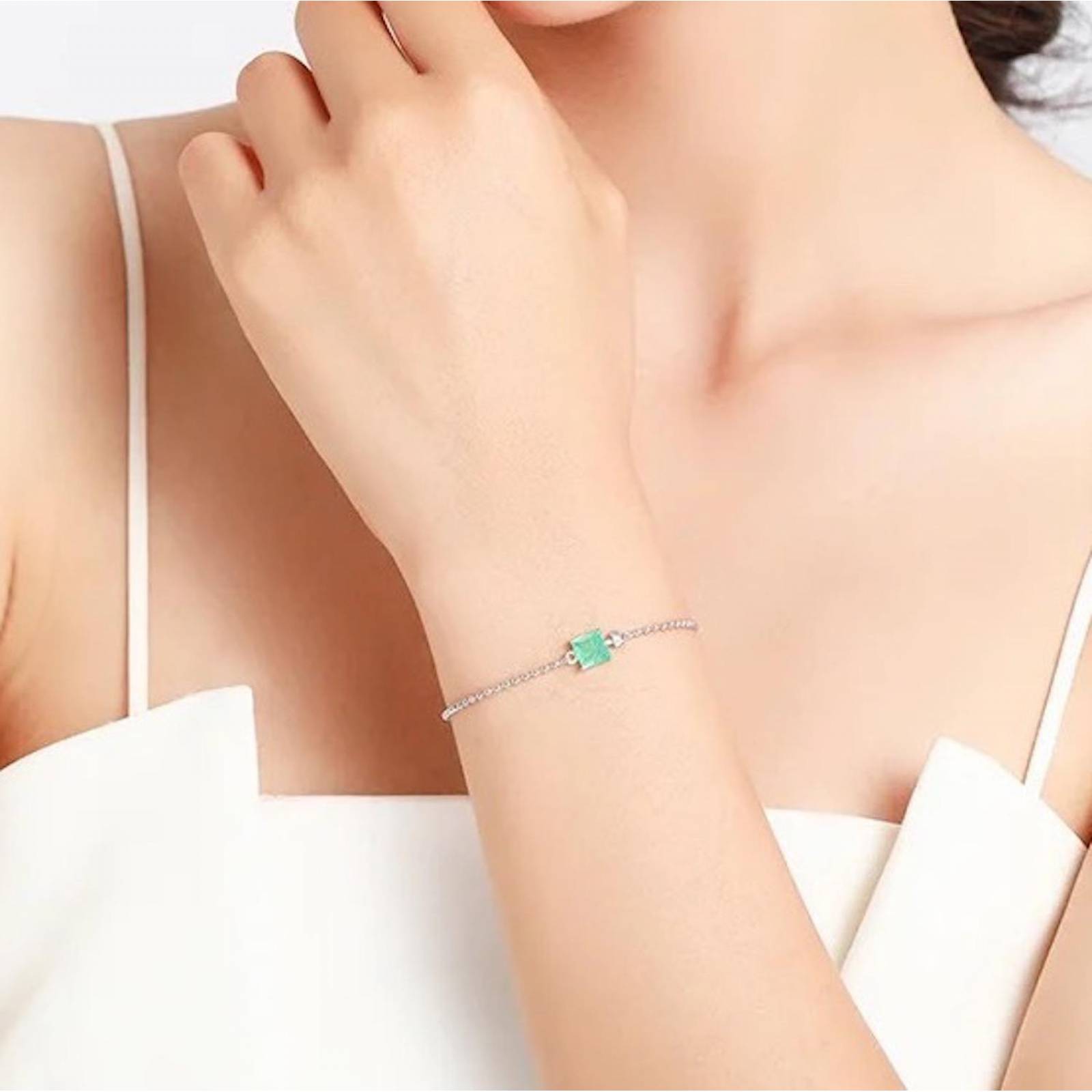 Pulsera ARETIZE Brazalete Cuentas Cuadrado de Plata de Ley 925 Baño en Oro de 18k Zirconias Dorado Mujer Ajustable + 