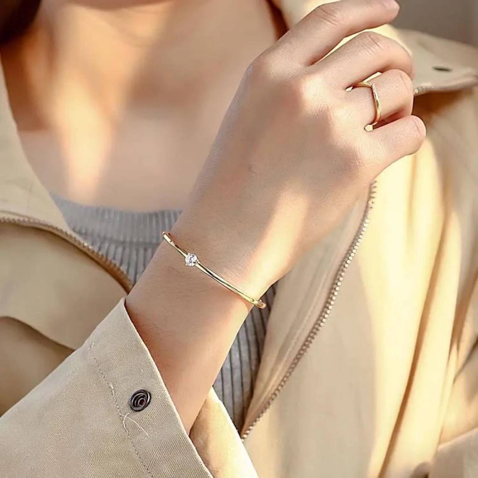 Pulsera ARETIZE Brazalete Brillo de Plata de Ley 925 Zirconia Plateado Mujer Unitalla + Caja de Regalo 