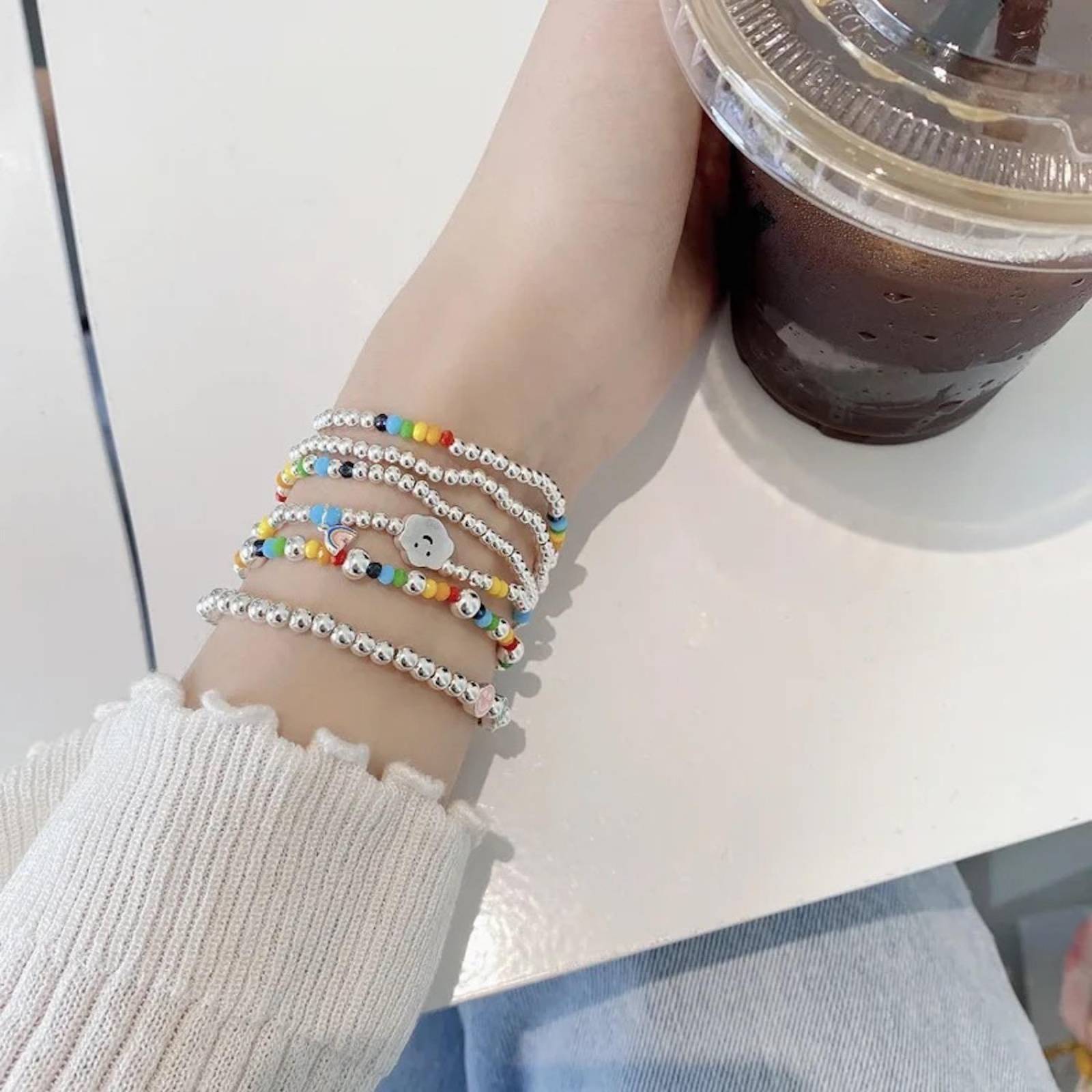 Pulsera ARETIZE Brazalete Cuentas de Plata de Ley 925 Cuentas Plateado Mujer Ajustable + Caja de Regalo 