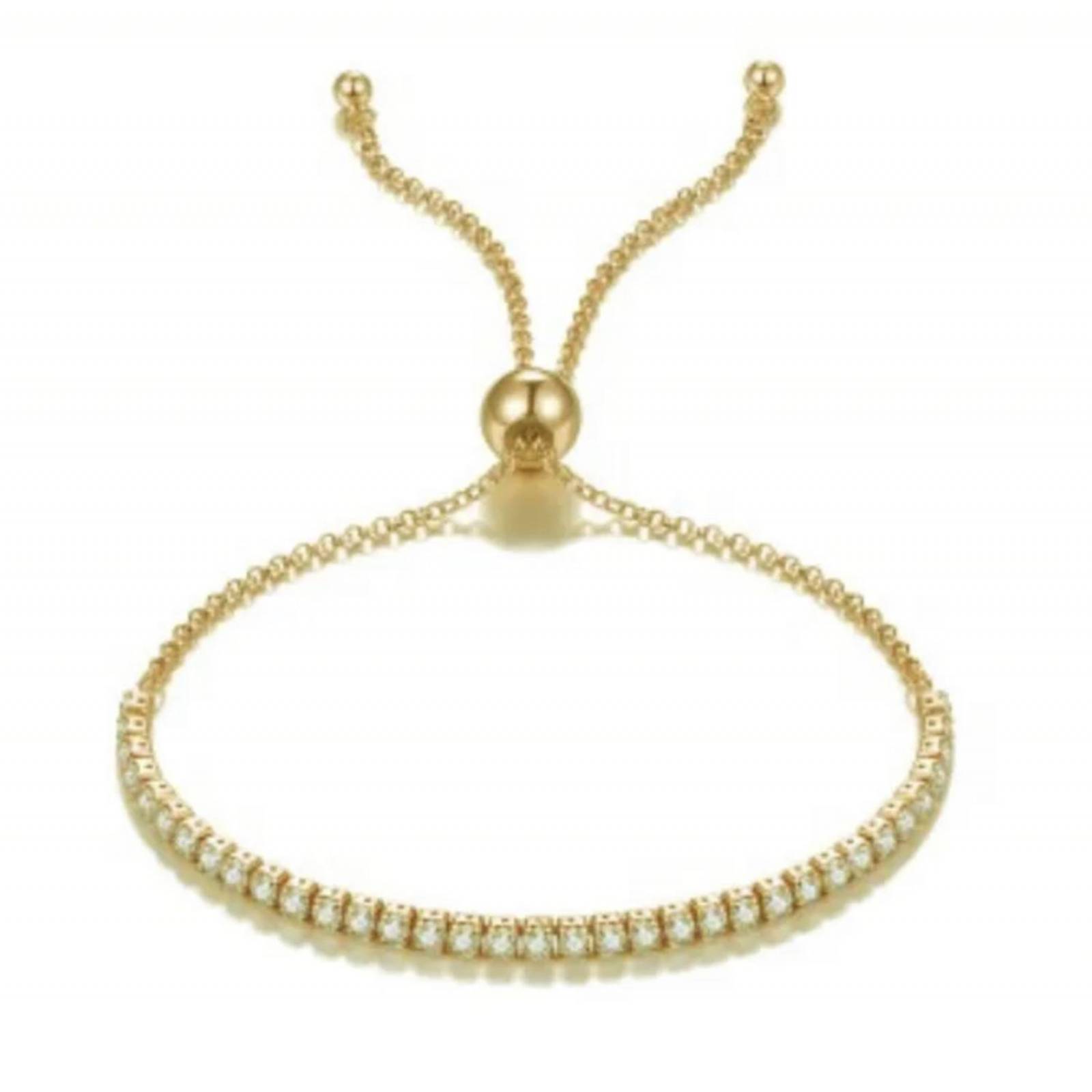 Pulsera ARETIZE Brazalete Tenis de Plata de Ley 925 Baño en Oro de 18k Zirconias Dorado Mujer Ajustable + Caja de 