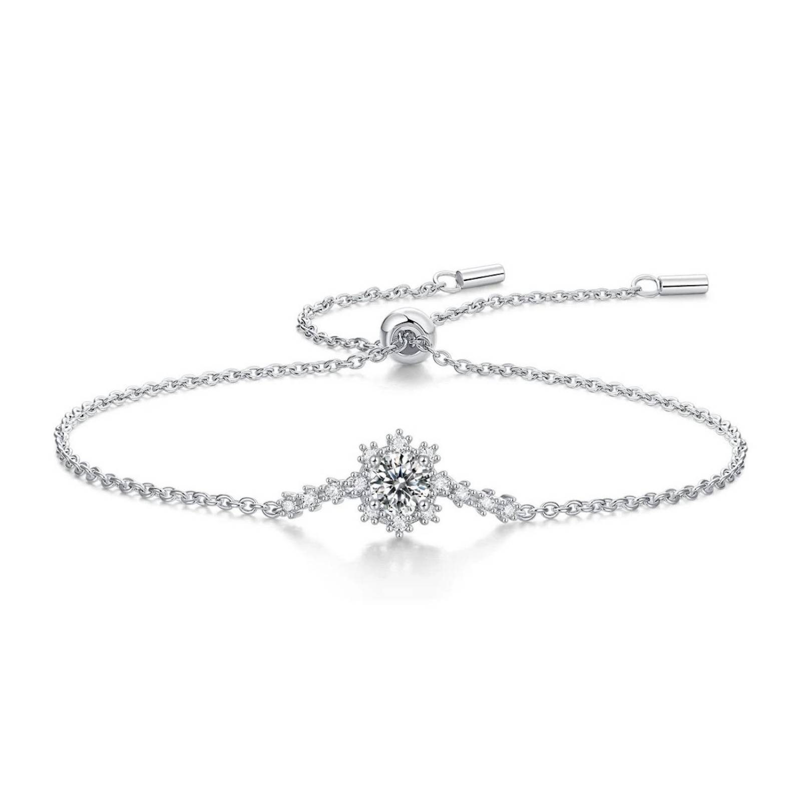 Pulsera ARETIZE Brazalete Brillos de Plata de Ley 925 Zirconias Plateado Mujer Ajustable + Caja de Regalo