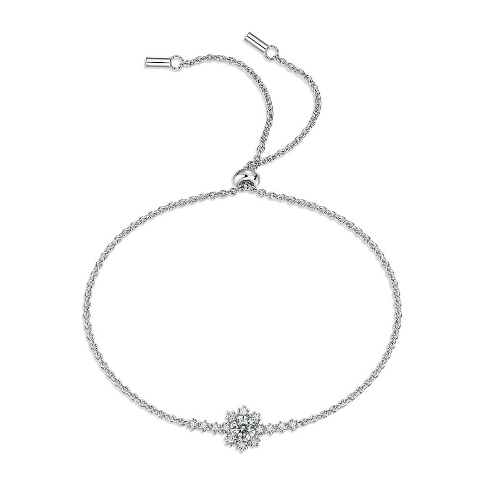 Pulsera ARETIZE Brazalete Brillos de Plata de Ley 925 Zirconias Plateado Mujer Ajustable + Caja de Regalo