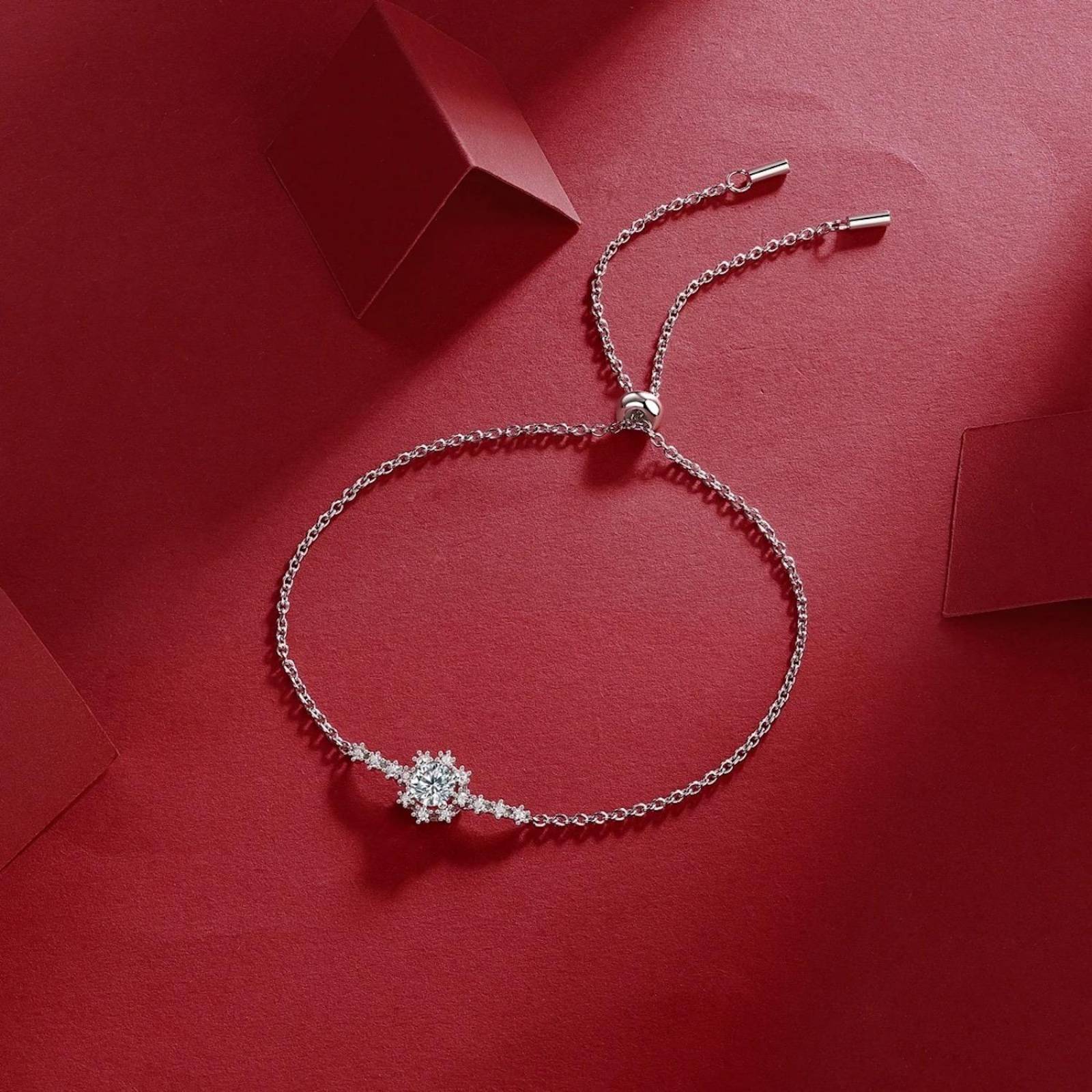 Pulsera ARETIZE Brazalete Brillos de Plata de Ley 925 Zirconias Plateado Mujer Ajustable + Caja de Regalo