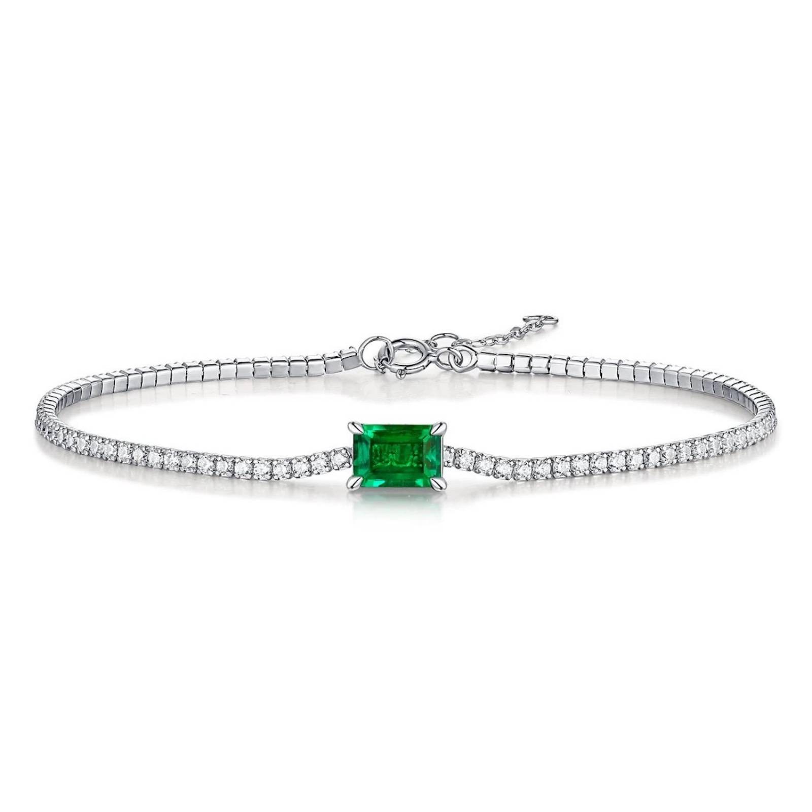 Pulsera de Plata 925 Verde Zirconias Verde Cuadrado Unitalla 