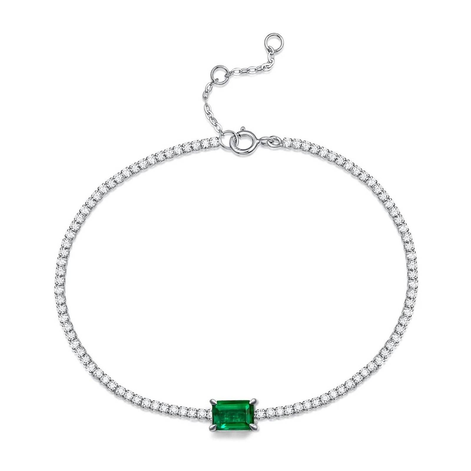 Pulsera de Plata 925 Verde Zirconias Verde Cuadrado Unitalla 