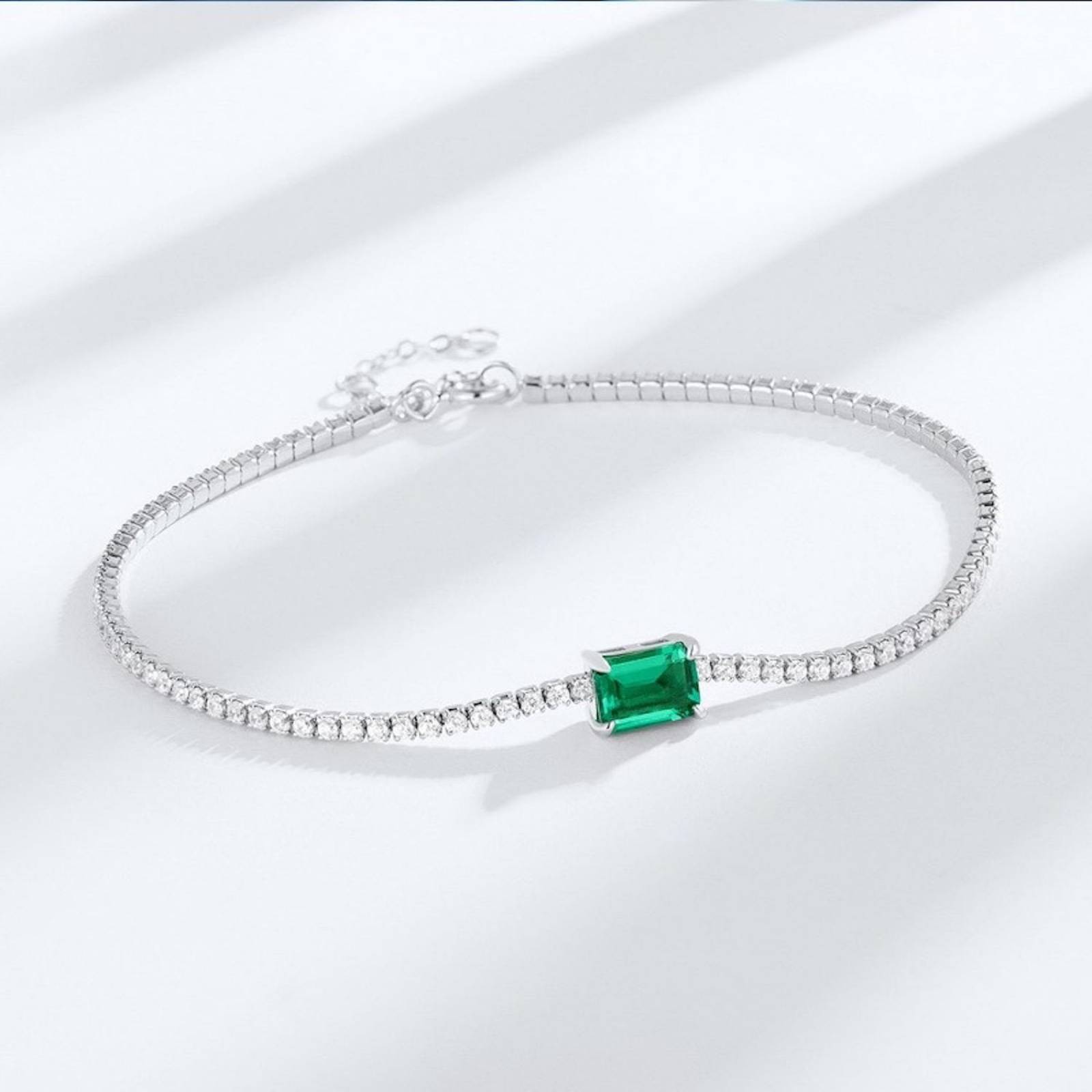 Pulsera de Plata 925 Verde Zirconias Verde Cuadrado Unitalla 
