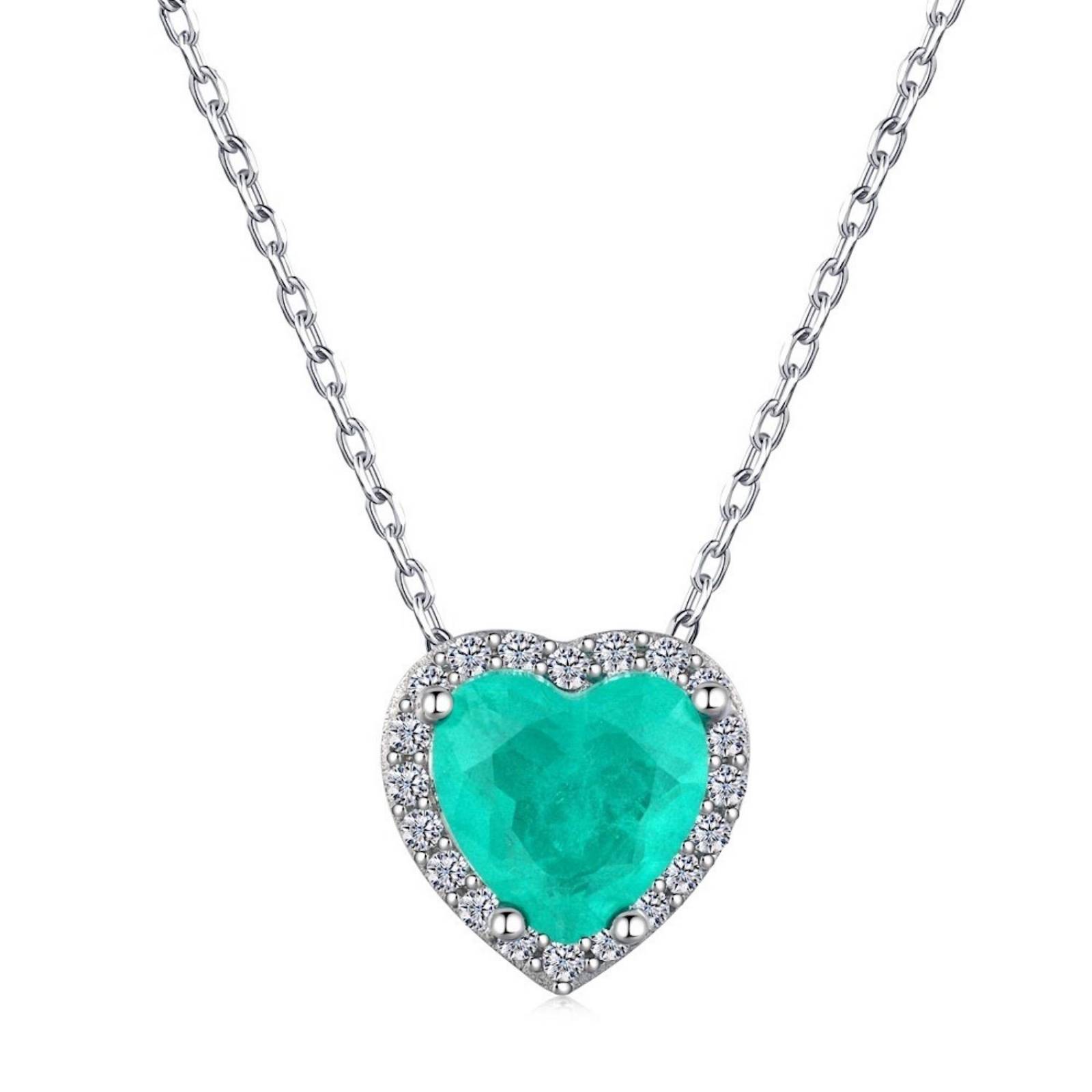 Collar de Plata 925 Verde Zirconias Verde Corazón Unitalla 