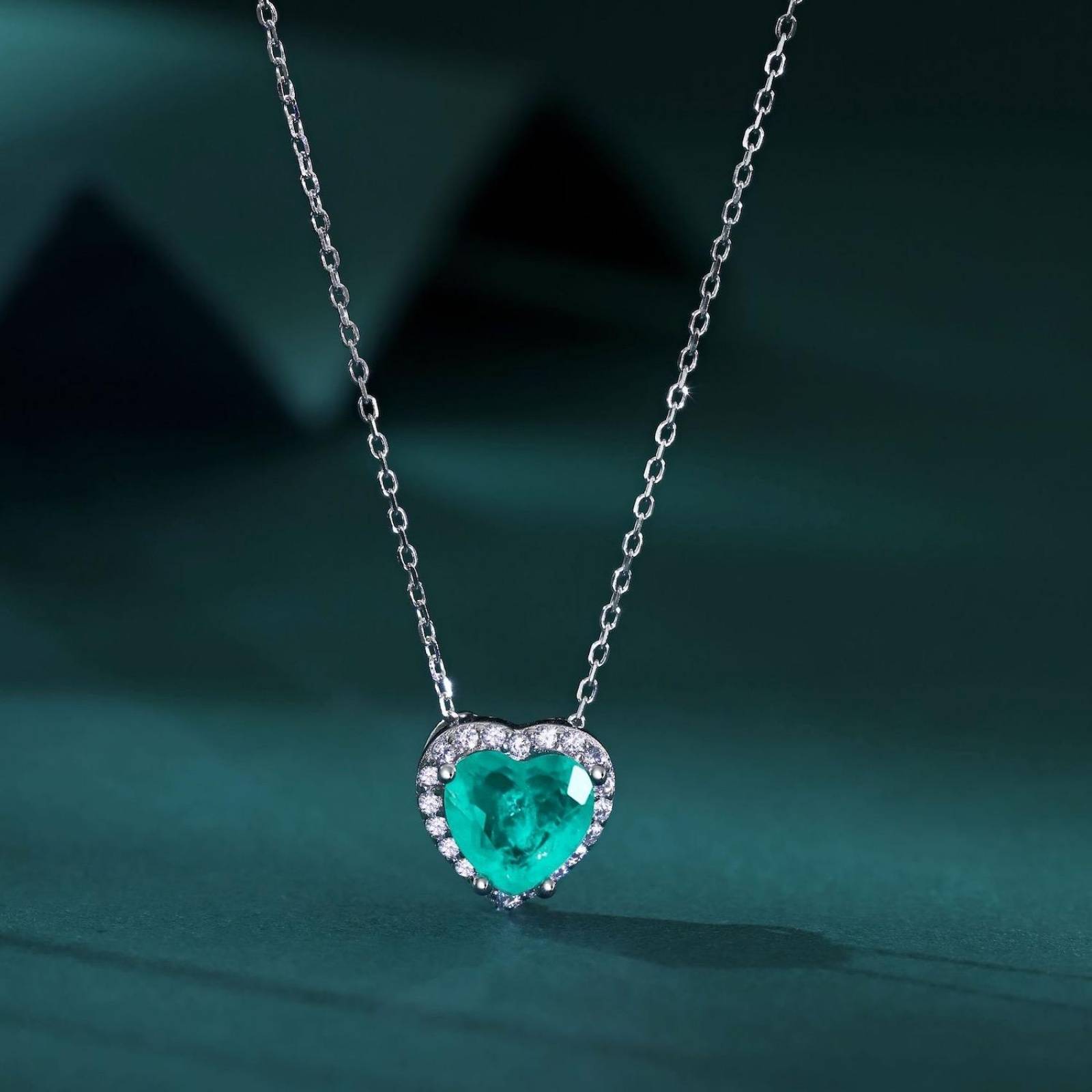 Collar de Plata 925 Verde Zirconias Verde Corazón Unitalla 