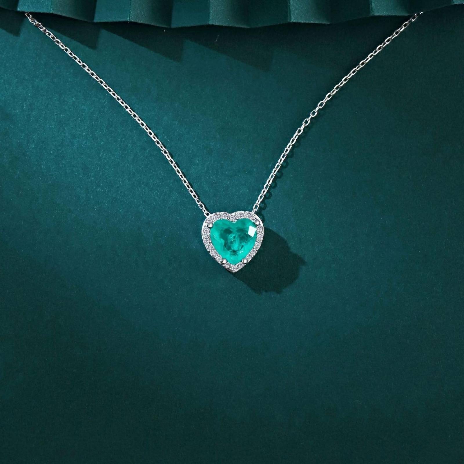 Collar de Plata 925 Verde Zirconias Verde Corazón Unitalla 