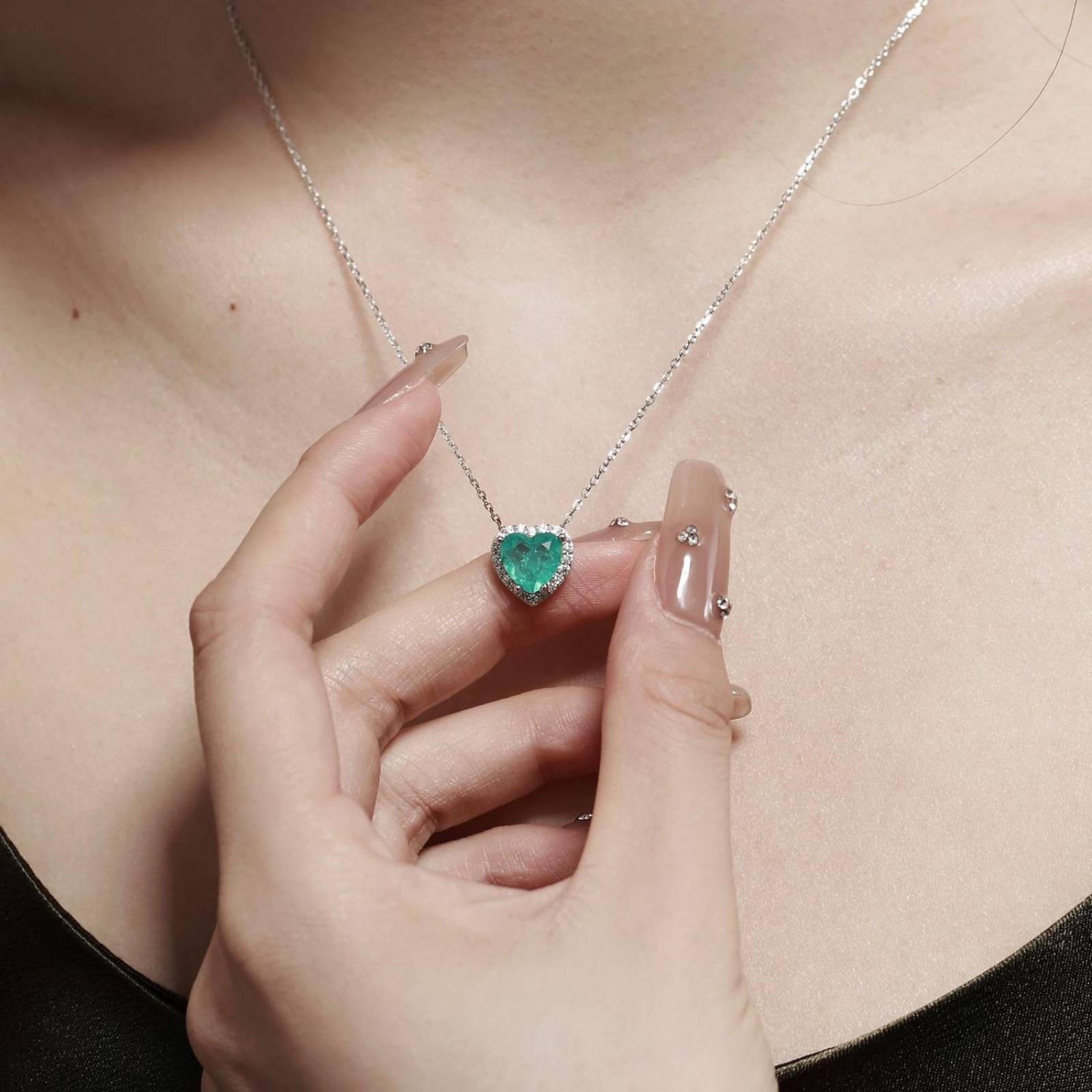 Collar de Plata 925 Verde Zirconias Verde Corazón Unitalla 