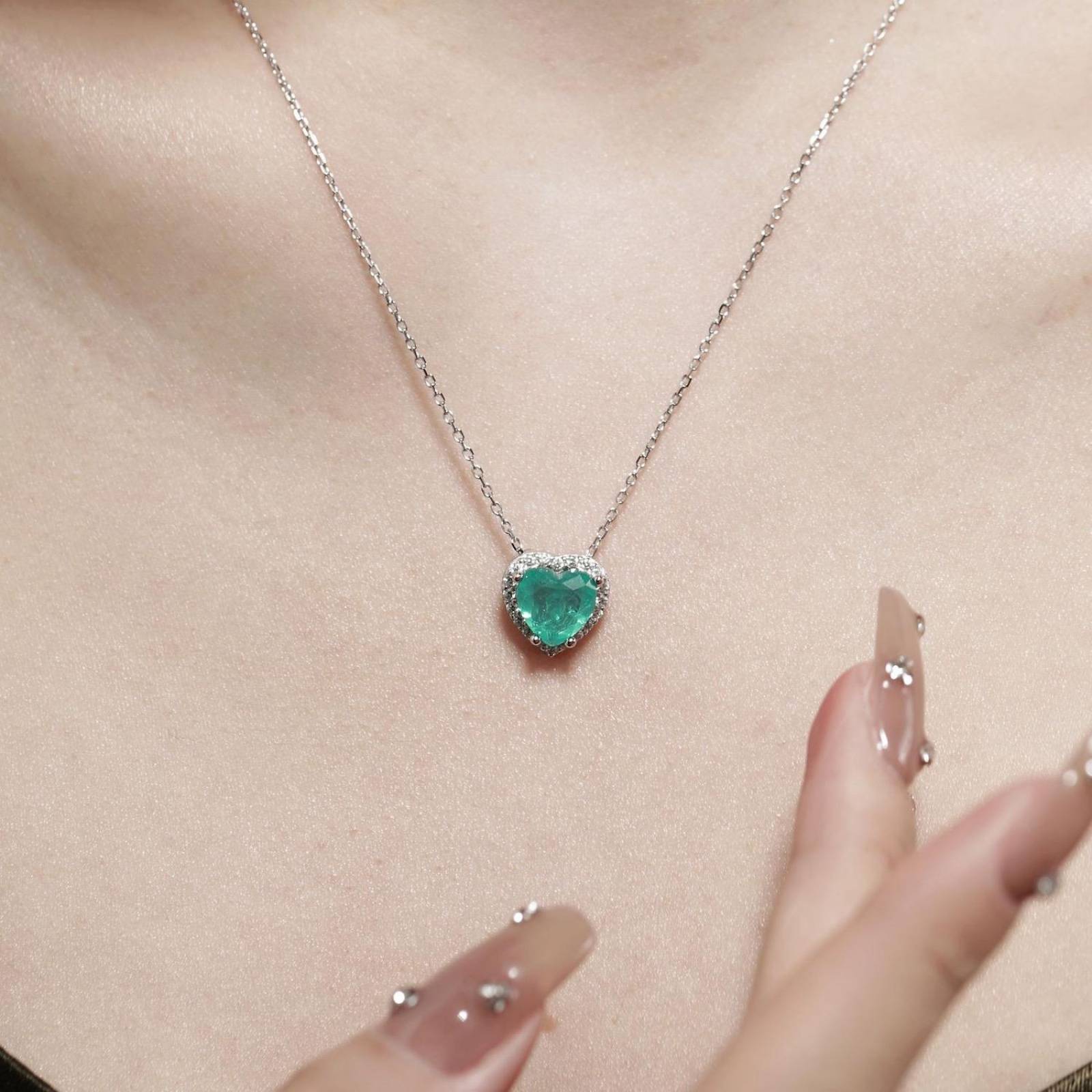 Collar de Plata 925 Verde Zirconias Verde Corazón Unitalla 