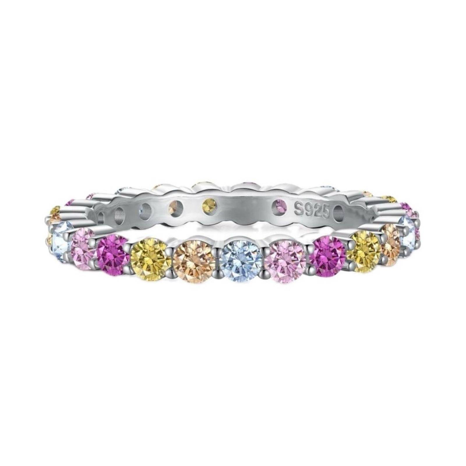 Anillo de Plata 925 Zirconias Multicolor Fino Talla 5 Plateado 9.0