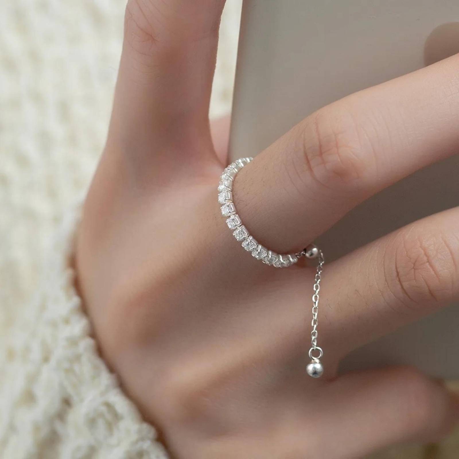 Anillo de Plata 925 Transparente Zirconias Ajustable Mujer
