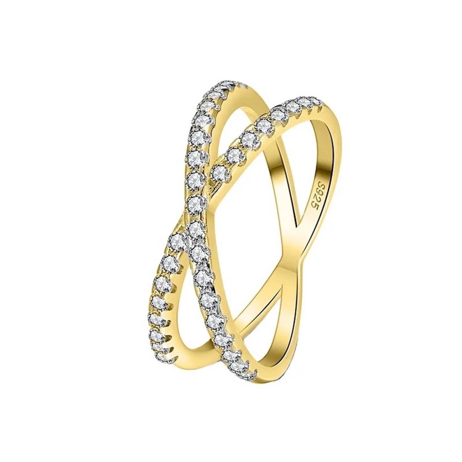 Anillo de Plata 925 y Baño de Oro 18k Zirconias Cruz Talla 5 Dorado 9.0