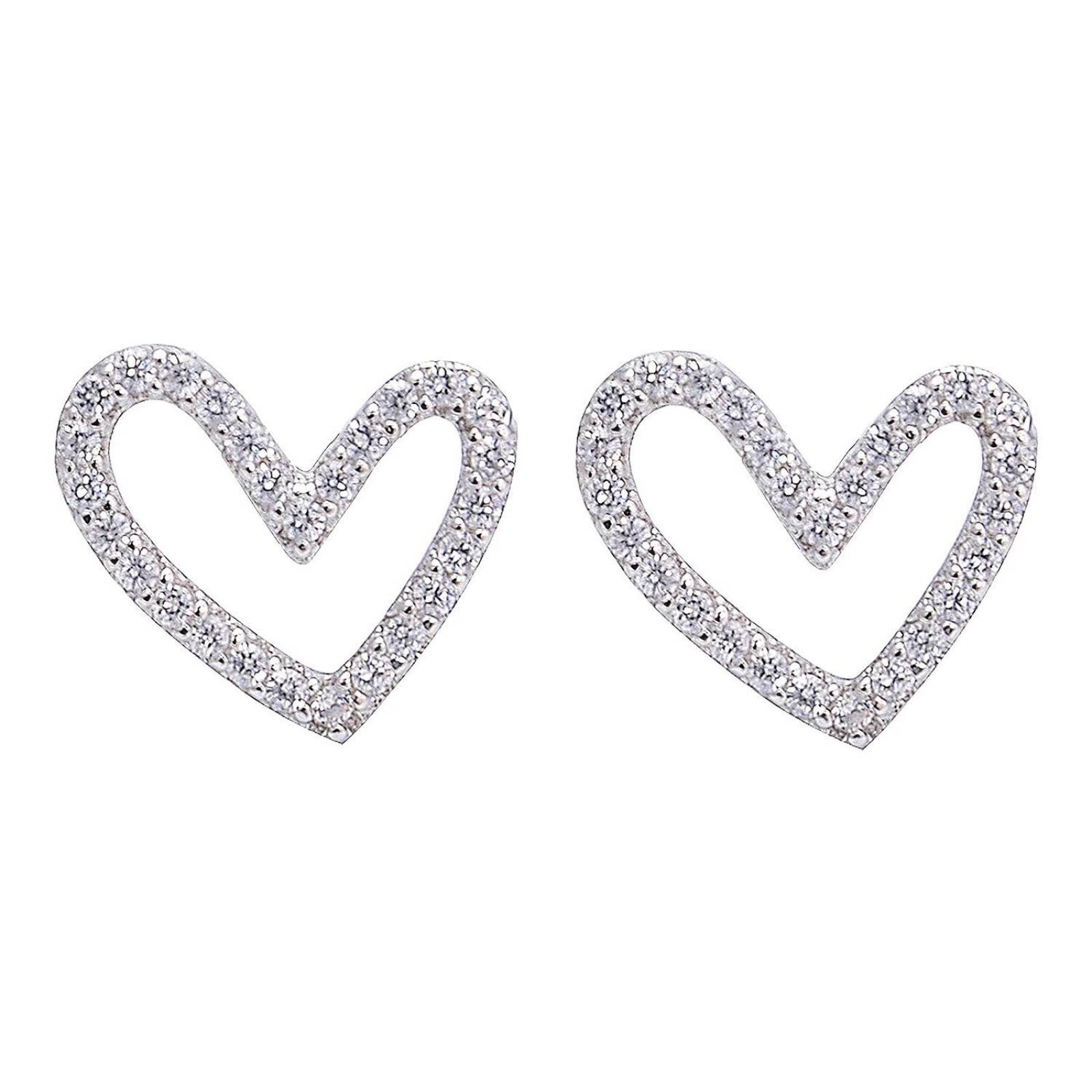 Aretes de Plata 925 Zirconias Transparentes de Corazón Mujer 