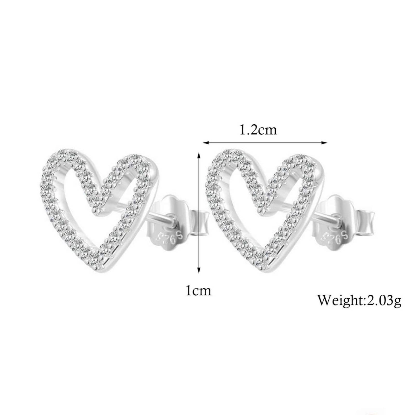 Aretes de Plata 925 Zirconias Transparentes de Corazón Mujer 