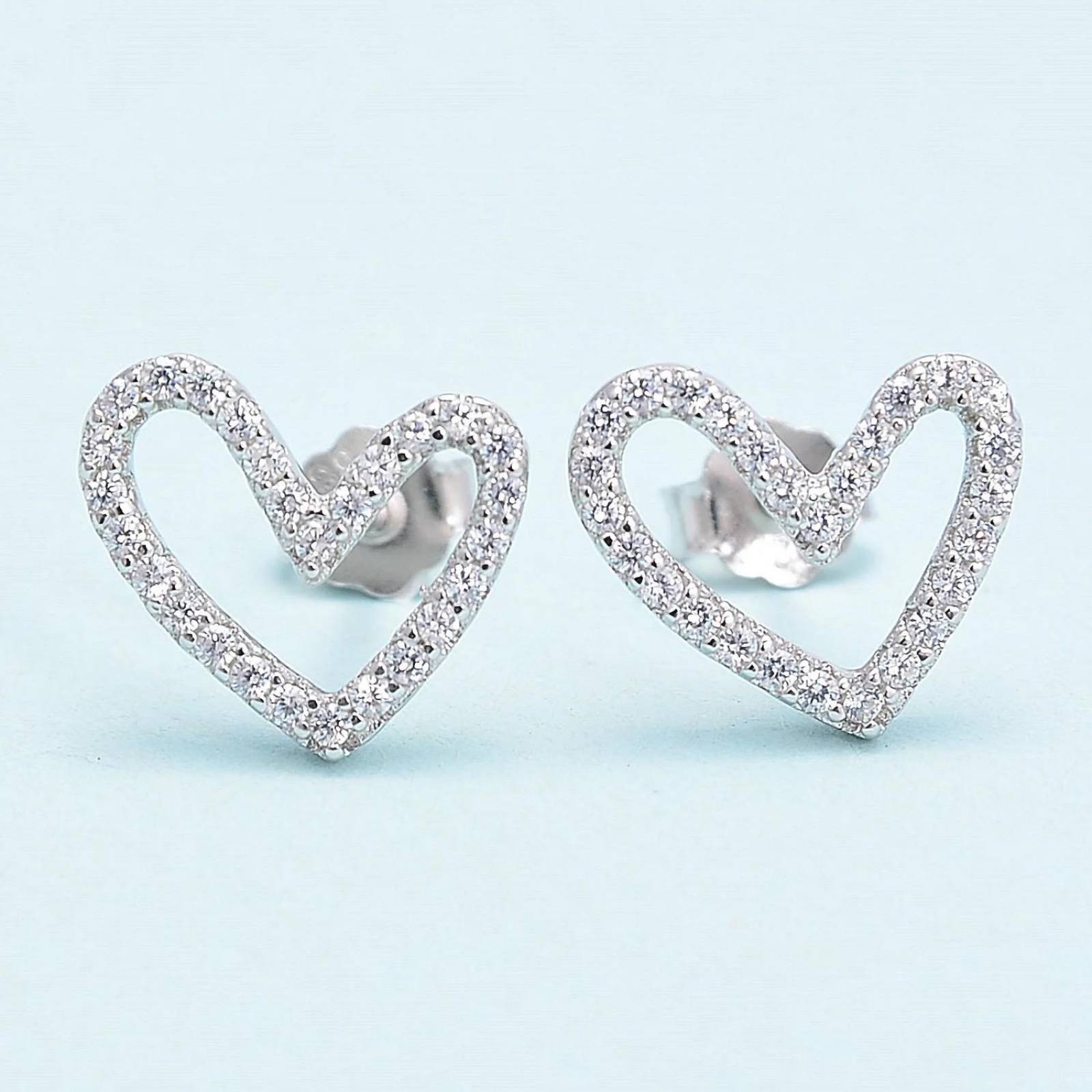 Aretes de Plata 925 Zirconias Transparentes de Corazón Mujer 