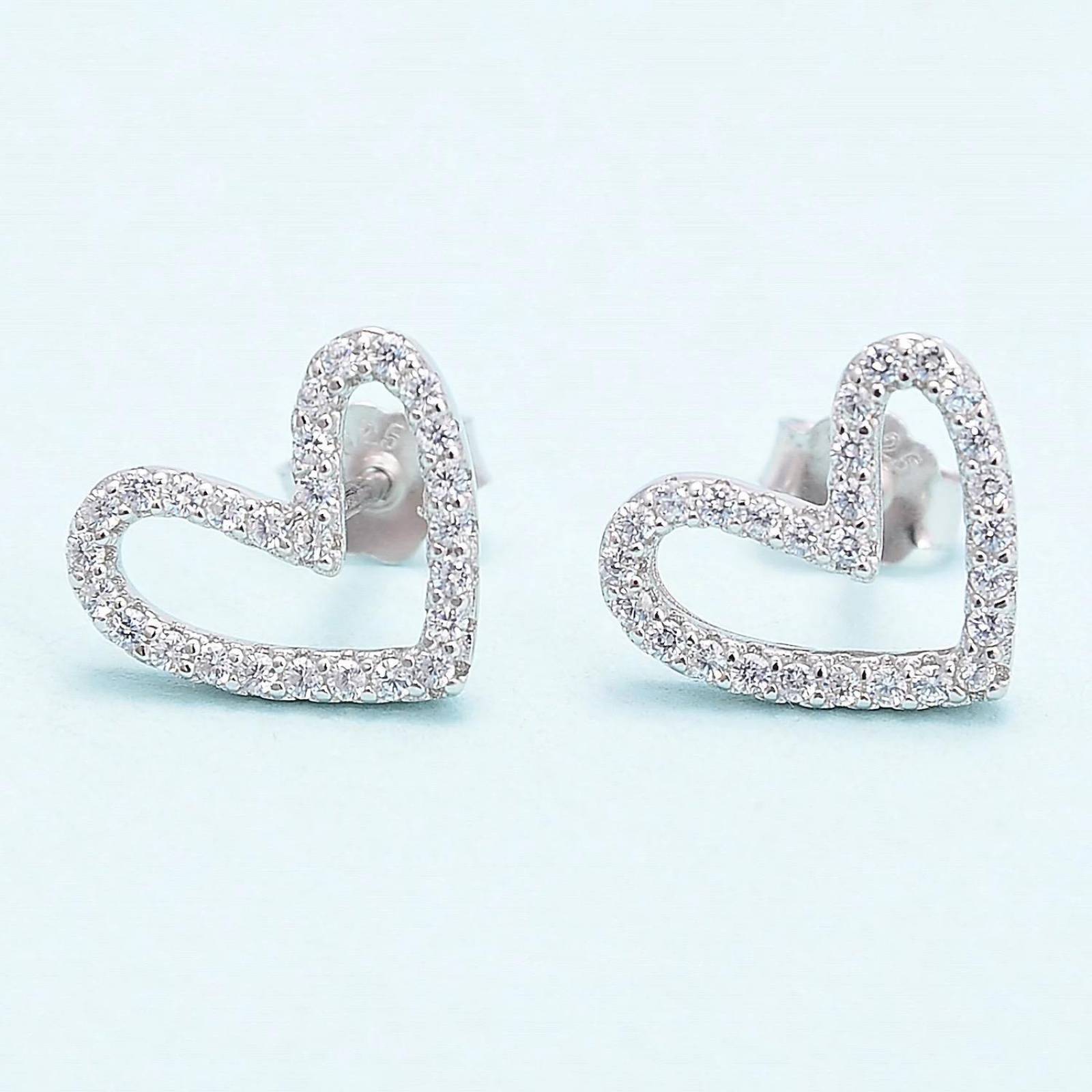 Aretes de Plata 925 Zirconias Transparentes de Corazón Mujer 