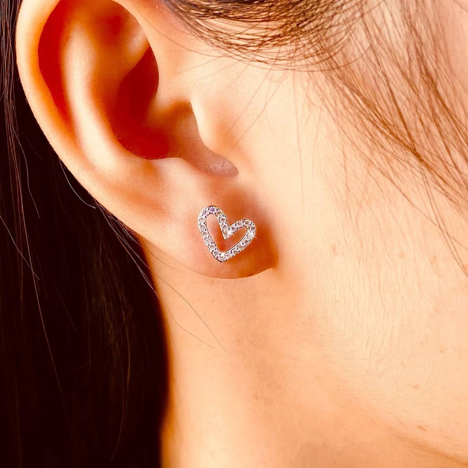 Aretes de Plata 925 Zirconias Transparentes de Corazón Mujer 