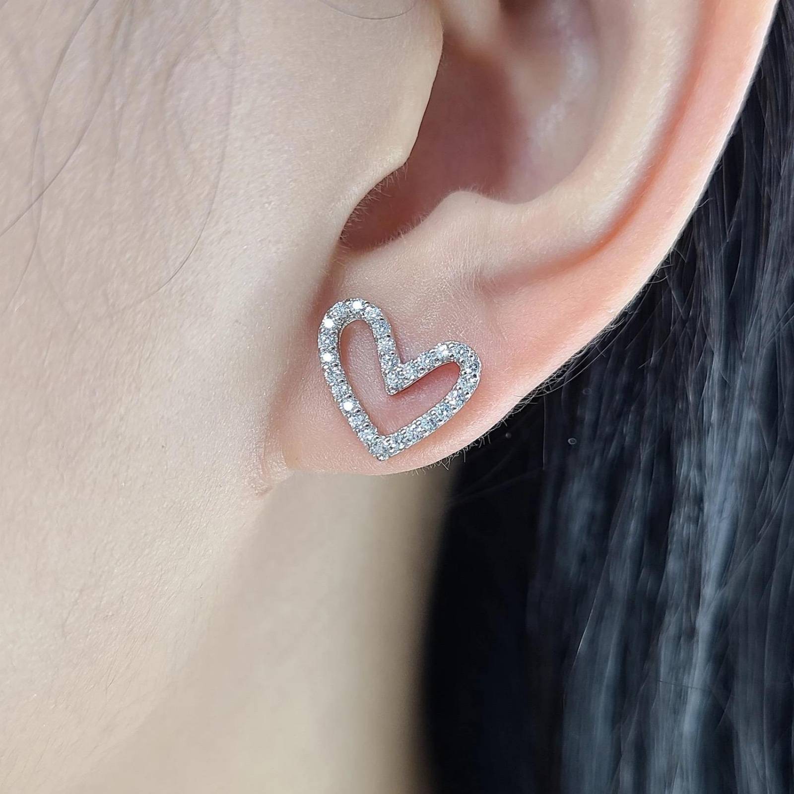 Aretes de Plata 925 Zirconias Transparentes de Corazón Mujer 