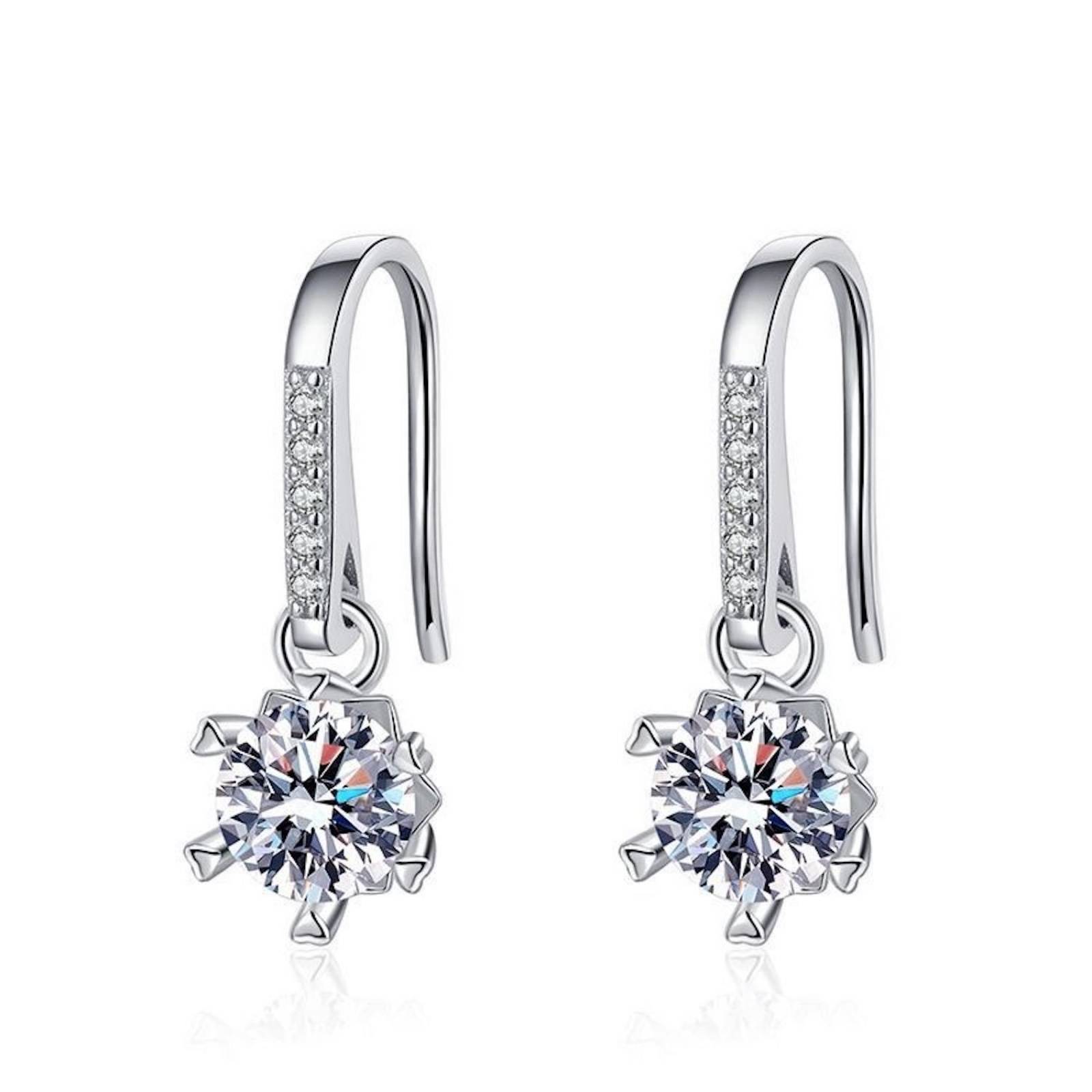 Aretes de Plata 925 Zirconias Transparentes Colgantes Mujer 