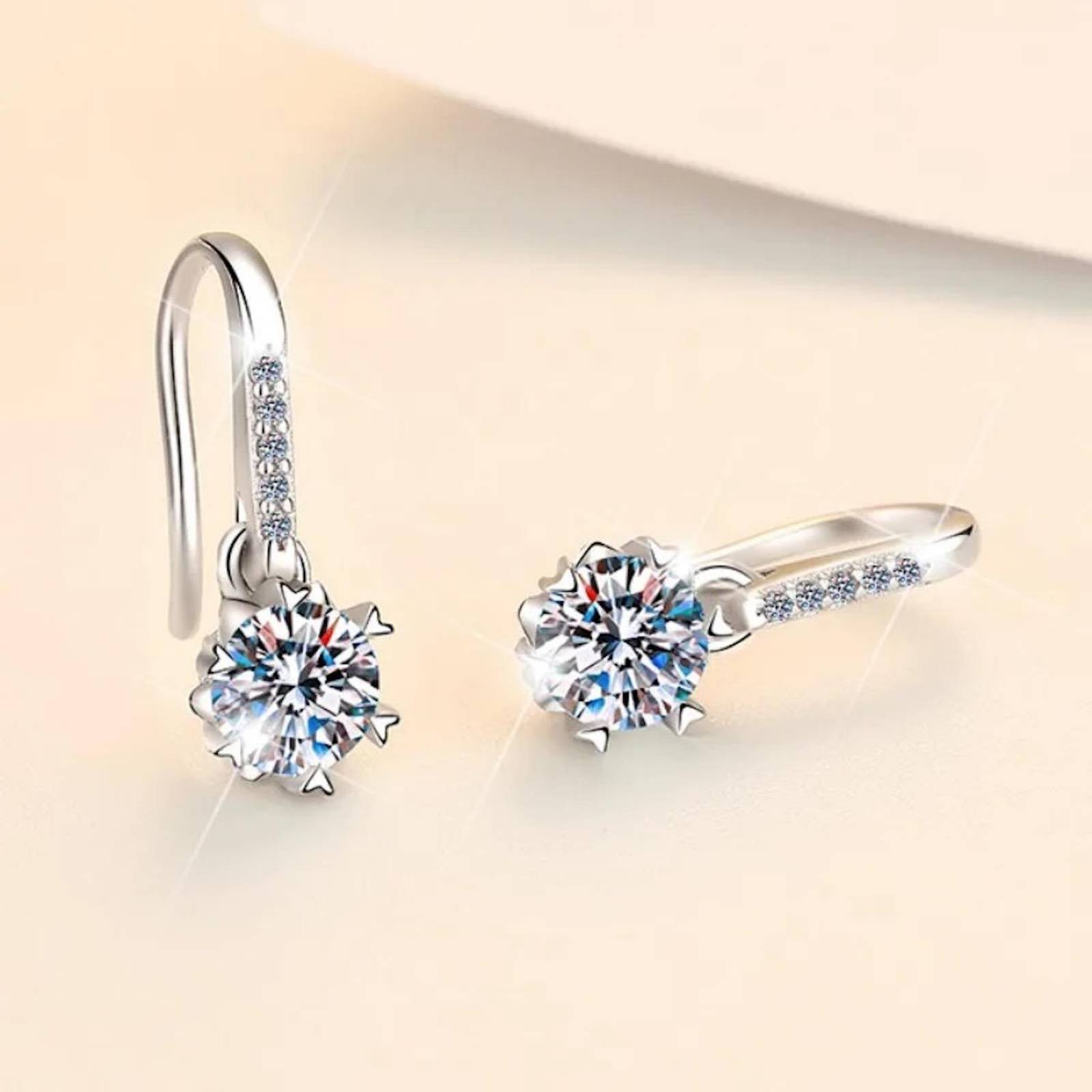 Aretes de Plata 925 Zirconias Transparentes Colgantes Mujer 