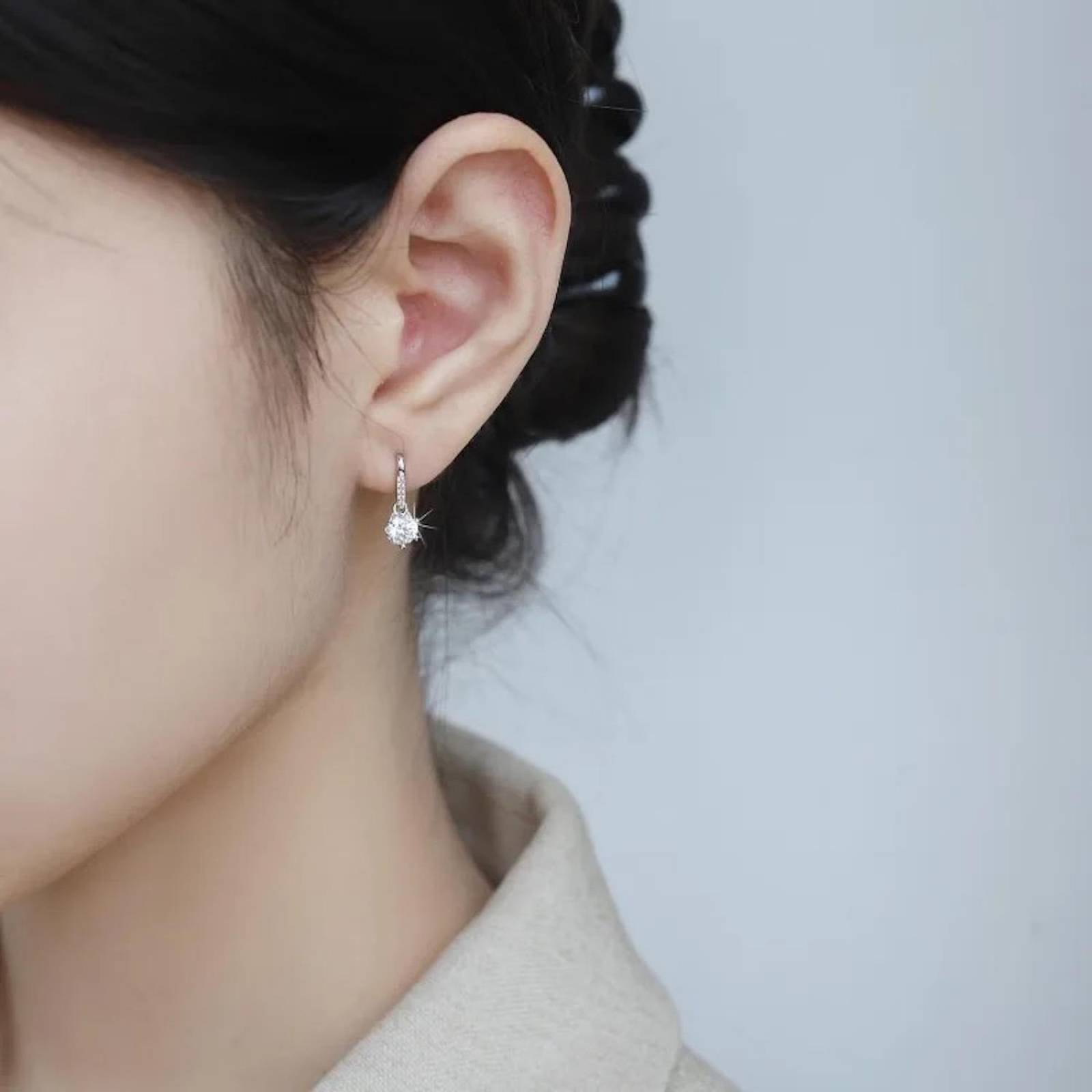 Aretes de Plata 925 Zirconias Transparentes Colgantes Mujer 