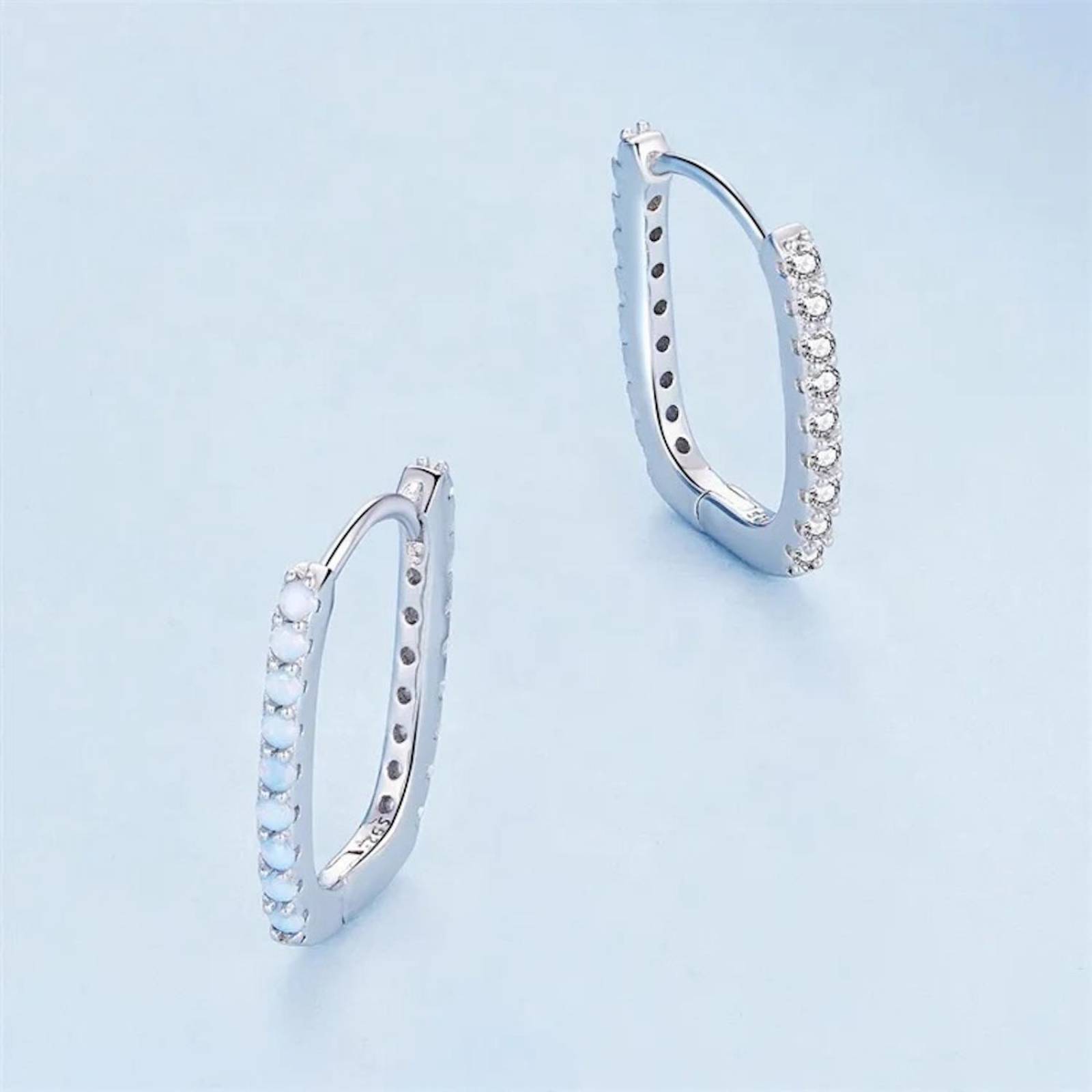 Aretes de Plata 925 Arracadas de Ópalo Azúl Rectangular