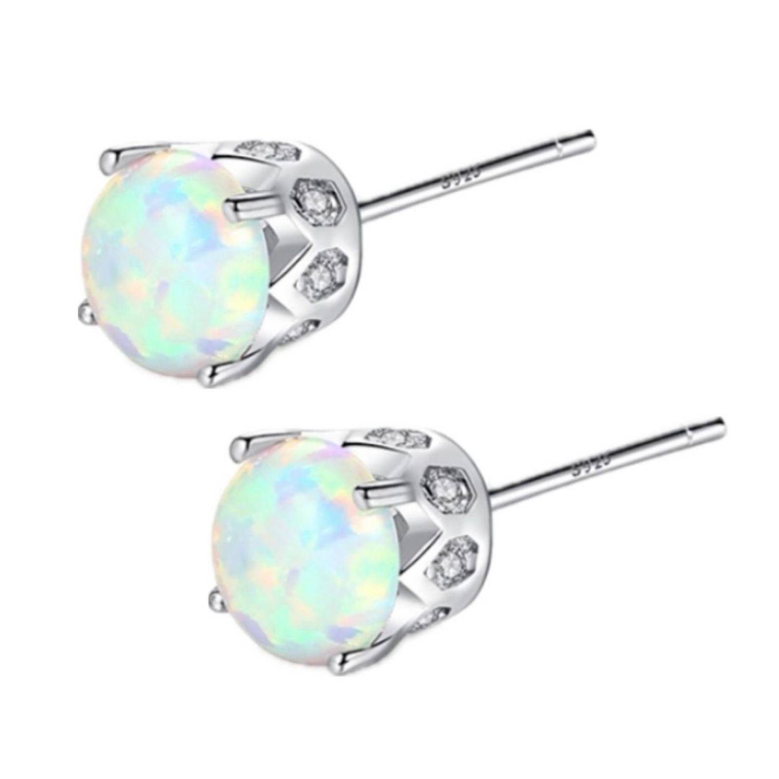Aretes de Plata 925 Ópalo Azúl y Zirconias Botón Unitalla 