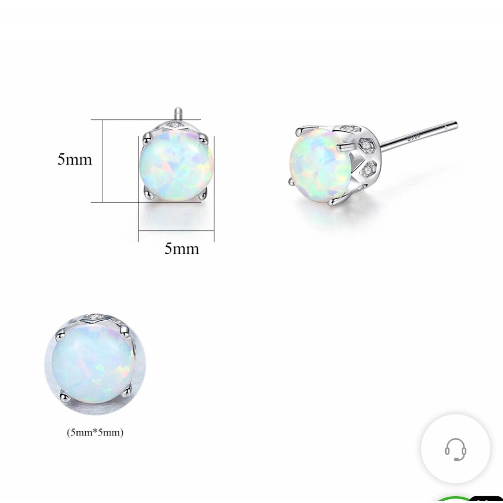 Aretes de Plata 925 Ópalo Azúl y Zirconias Botón Unitalla 