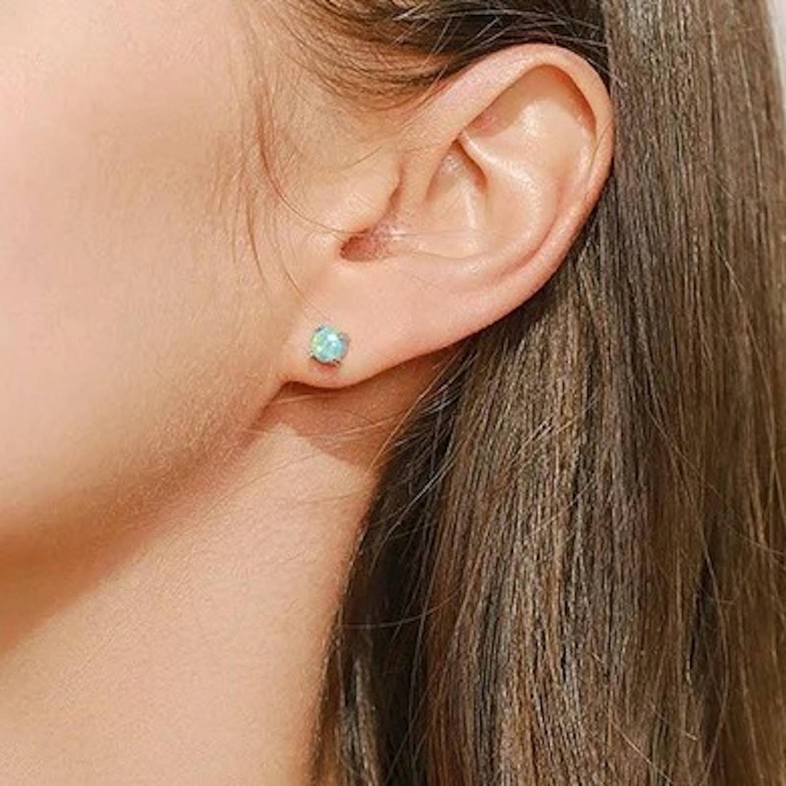 Aretes de Plata 925 Ópalo Azúl y Zirconias Botón Unitalla 