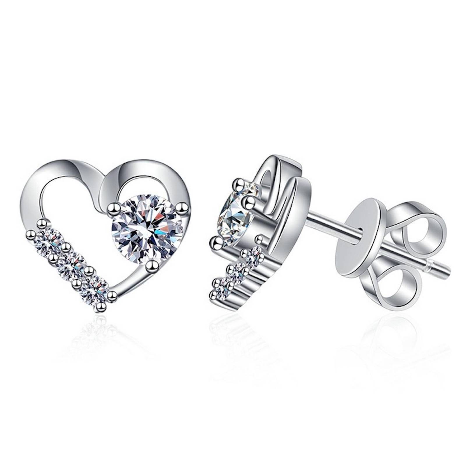 Aretes de Plata 925 de Corazón Zirconias Unitalla Mujer 
