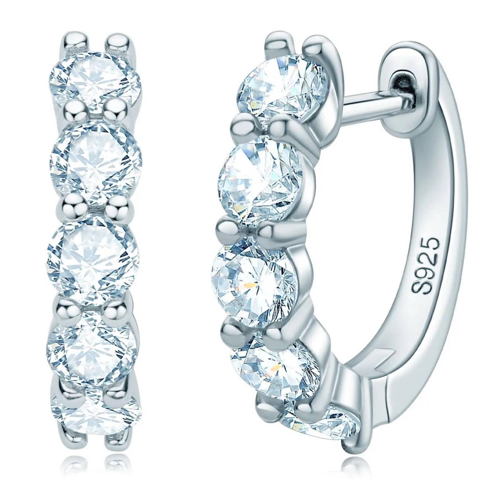 Aretes de Plata 925 Arracadas Zirconias Rosas Aro Unitalla Plateado 1.9cm