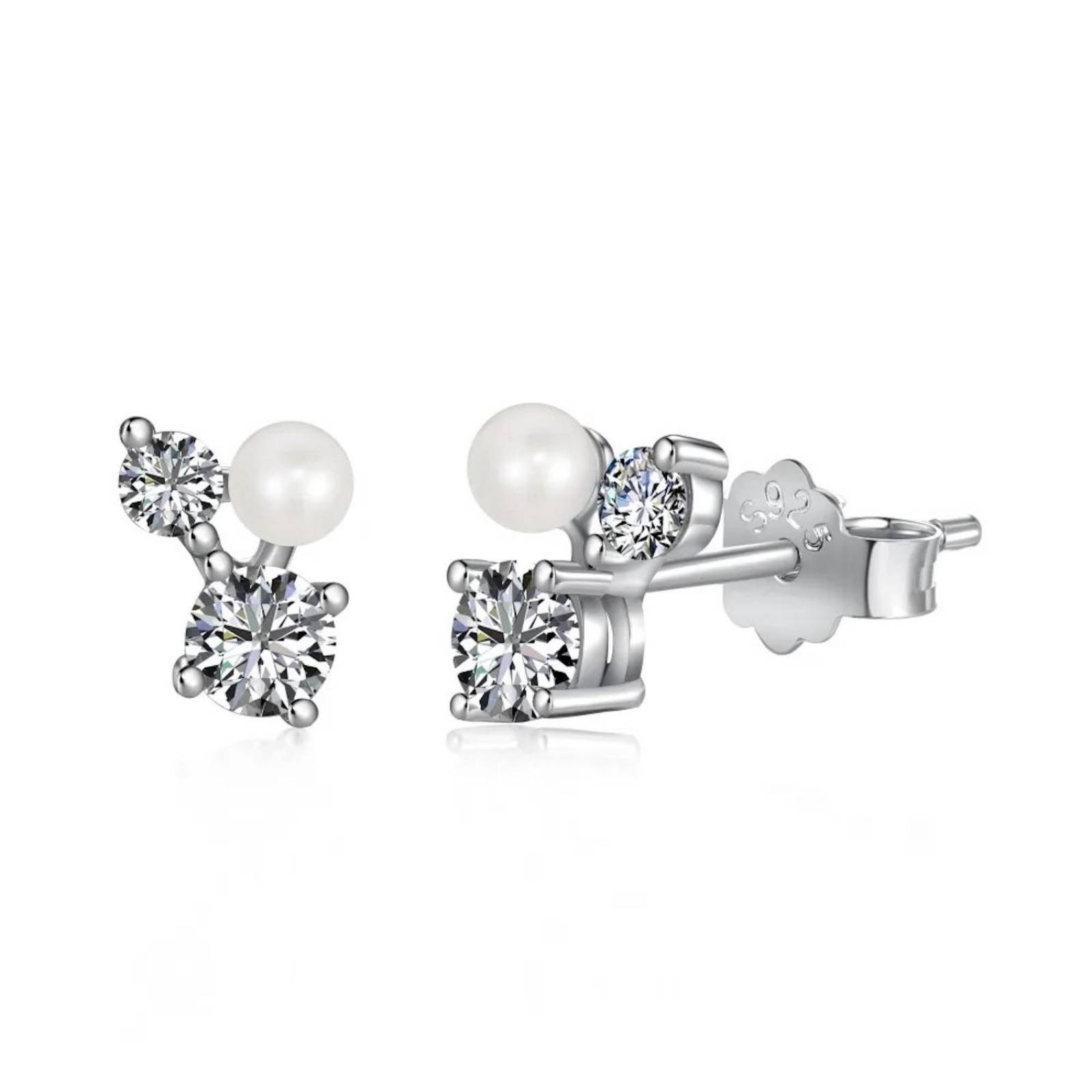 Aretes de Plata 925 Finos Zirconias y Perlitas Joyería 