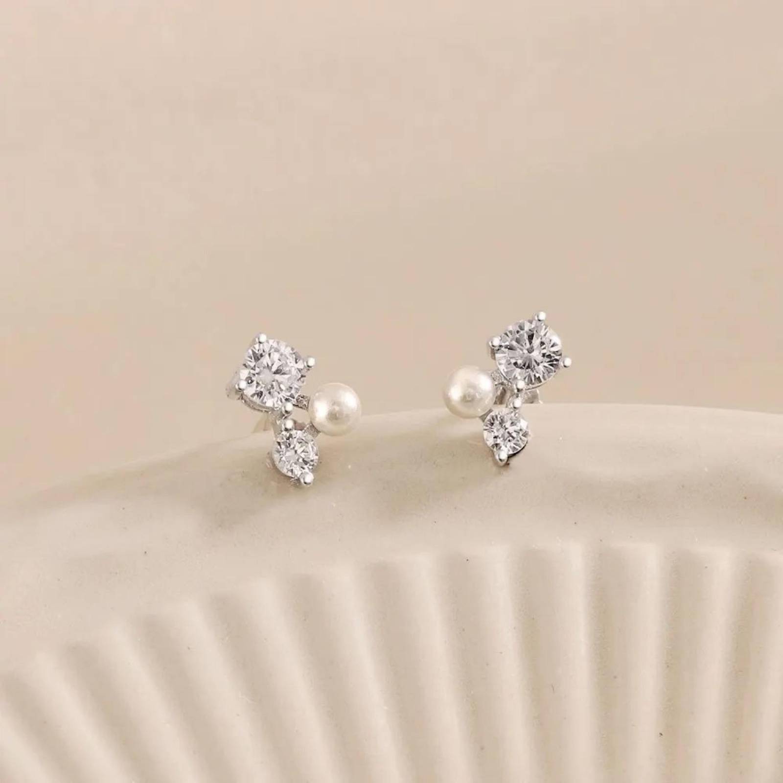 Aretes de Plata 925 Finos Zirconias y Perlitas Joyería 