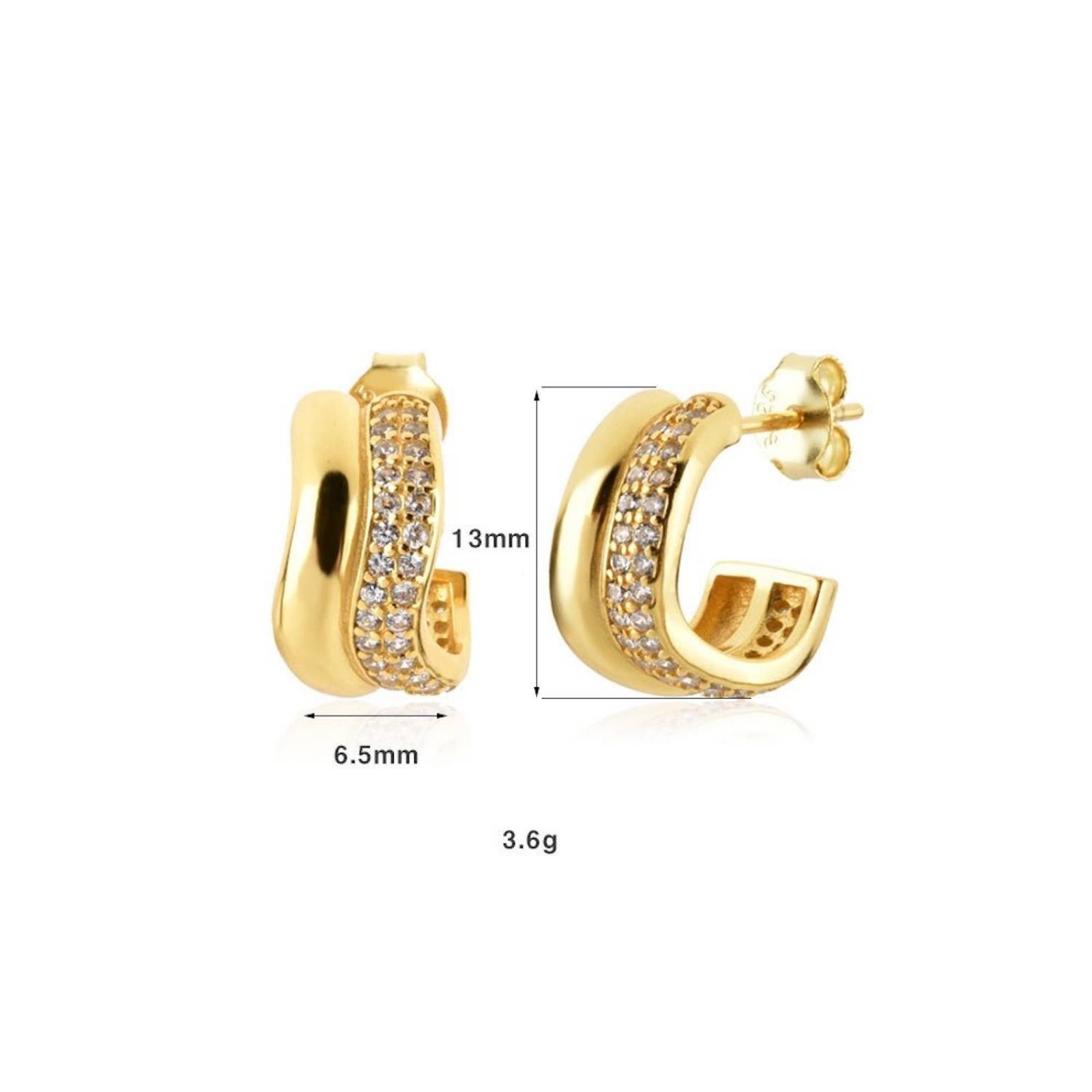Aretes de Plata 925 Oro 18k Arracadas Zirconias Bifase 